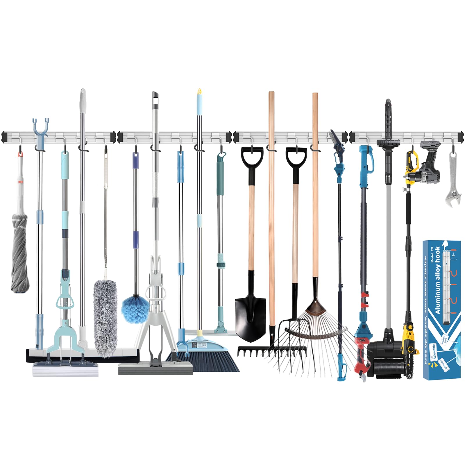 Mop and Broom Holder Wall Mount Garden Tool Rack Organizer (4 Count)