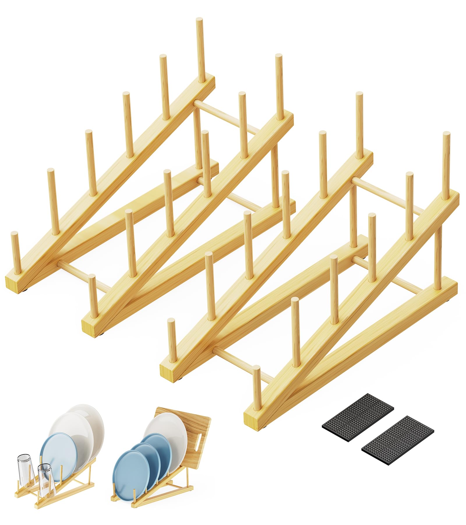 2 Pack Bamboo Dish Drying Rack (2 Count)