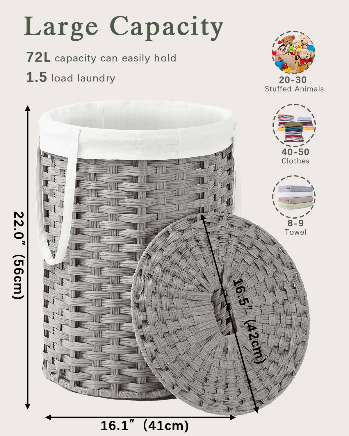 Laundry Hamper with Lid Laundry Basket with Lid 19.0 Gal