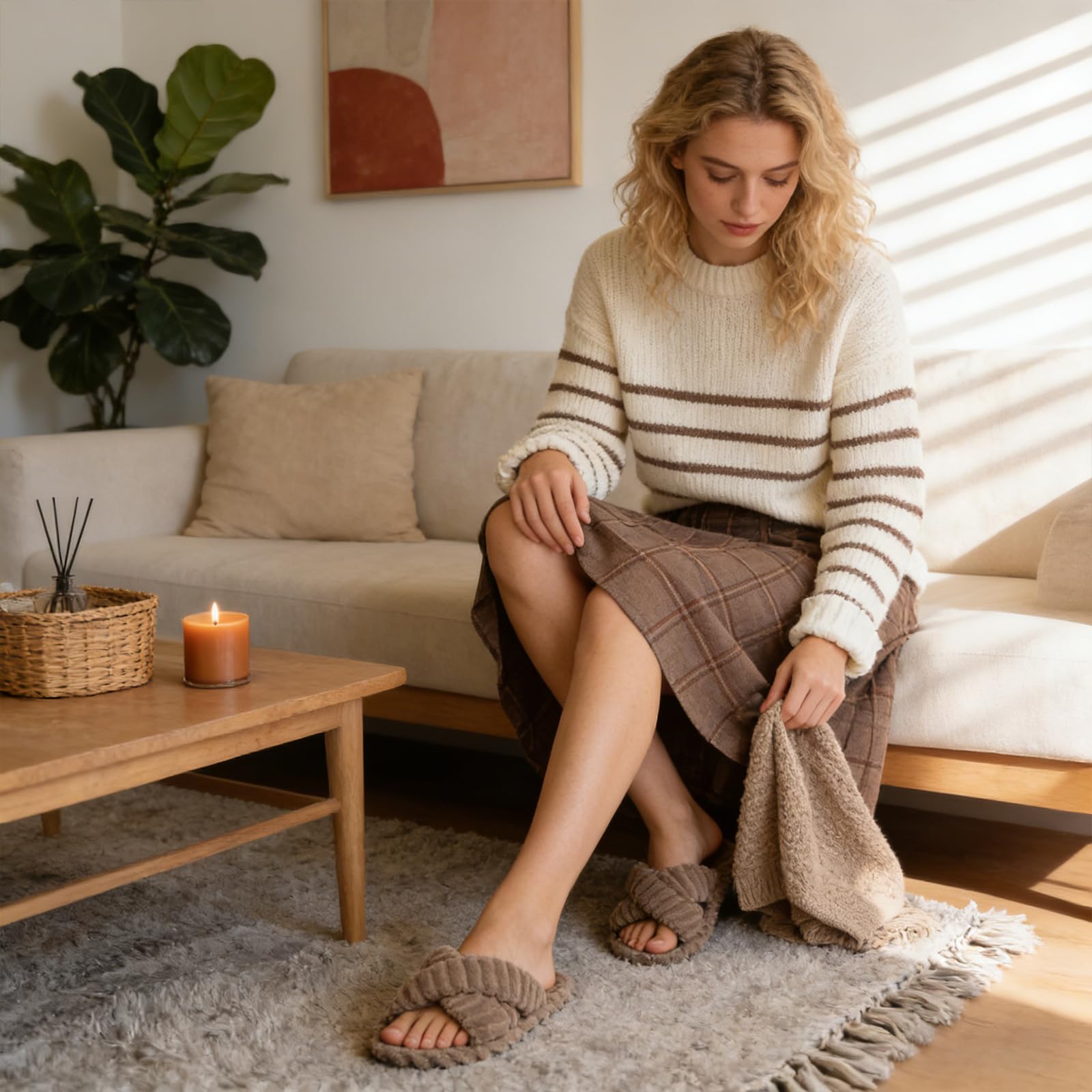 Women's Cozy Slippers Crossbands & Memory Foam