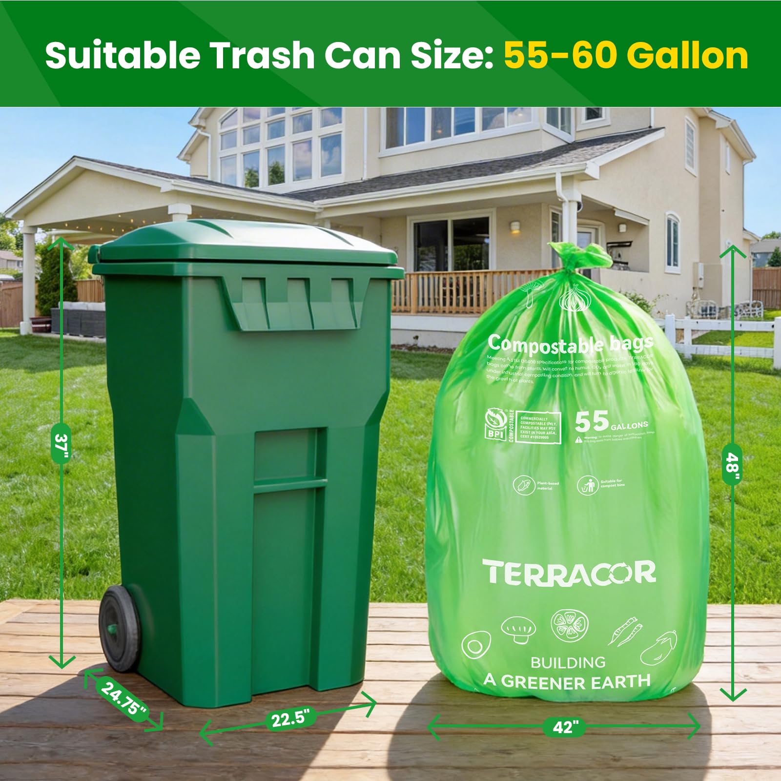 55 60 Gallon Compostable Trash Bags Liners (12 Count)