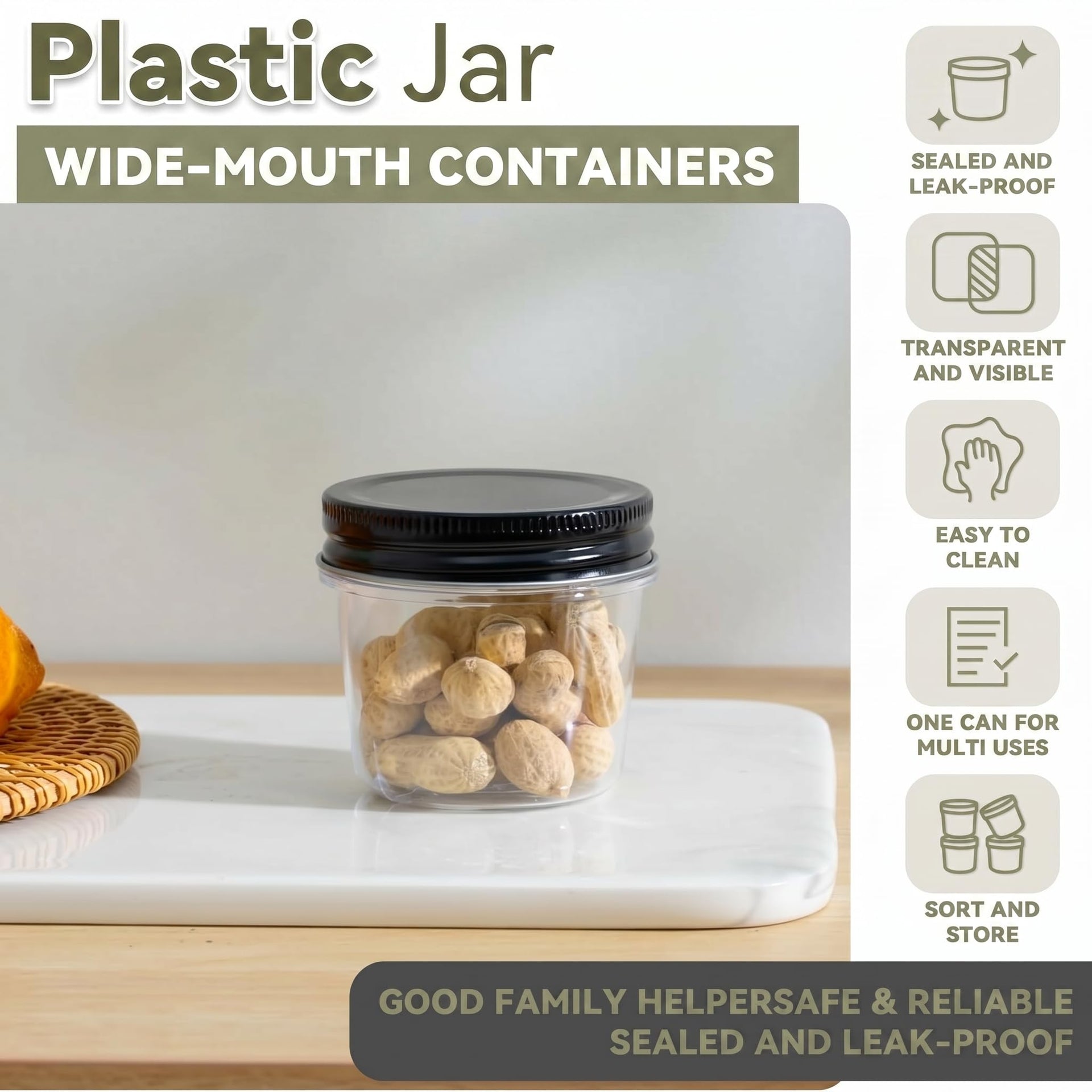 4 oz Plastic Small Mason Jars and Small Plastic Jars with Lids (40 Count)