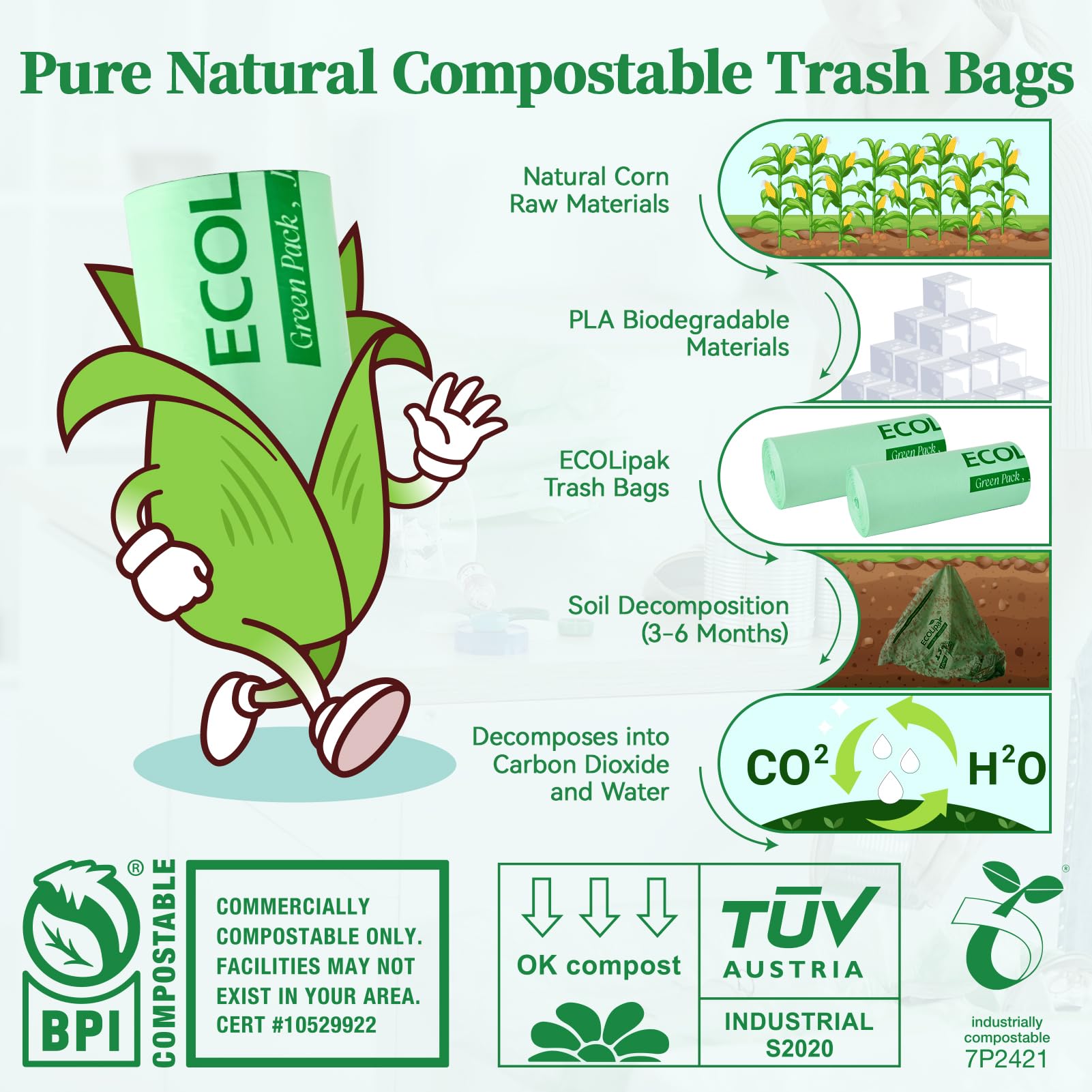 33 Gallon 50 Count Large Compostable Trash Garbage Bags for Lawn