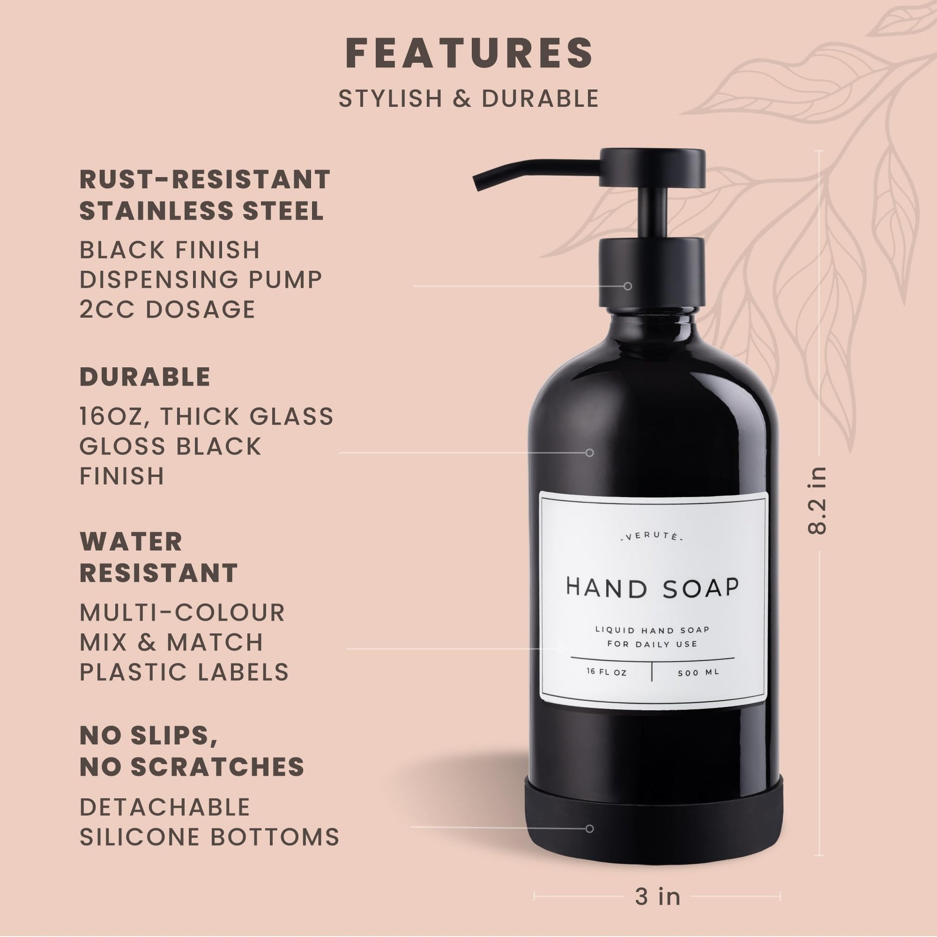 Hand and Dish Soap Dispenser for Kitchen and Bathroom (2 Count)