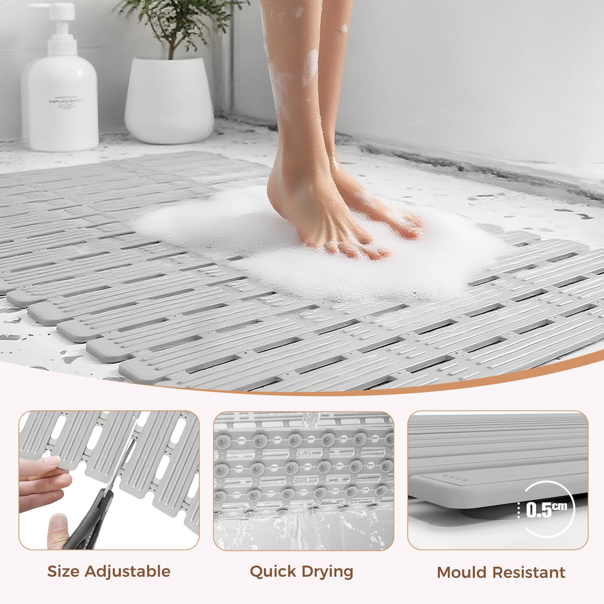 Bathtub Mat Non Slip for Bathroom with Suction Cups and Drain Holes 35.4 * 15.7 Shower Mat for Inside Shower