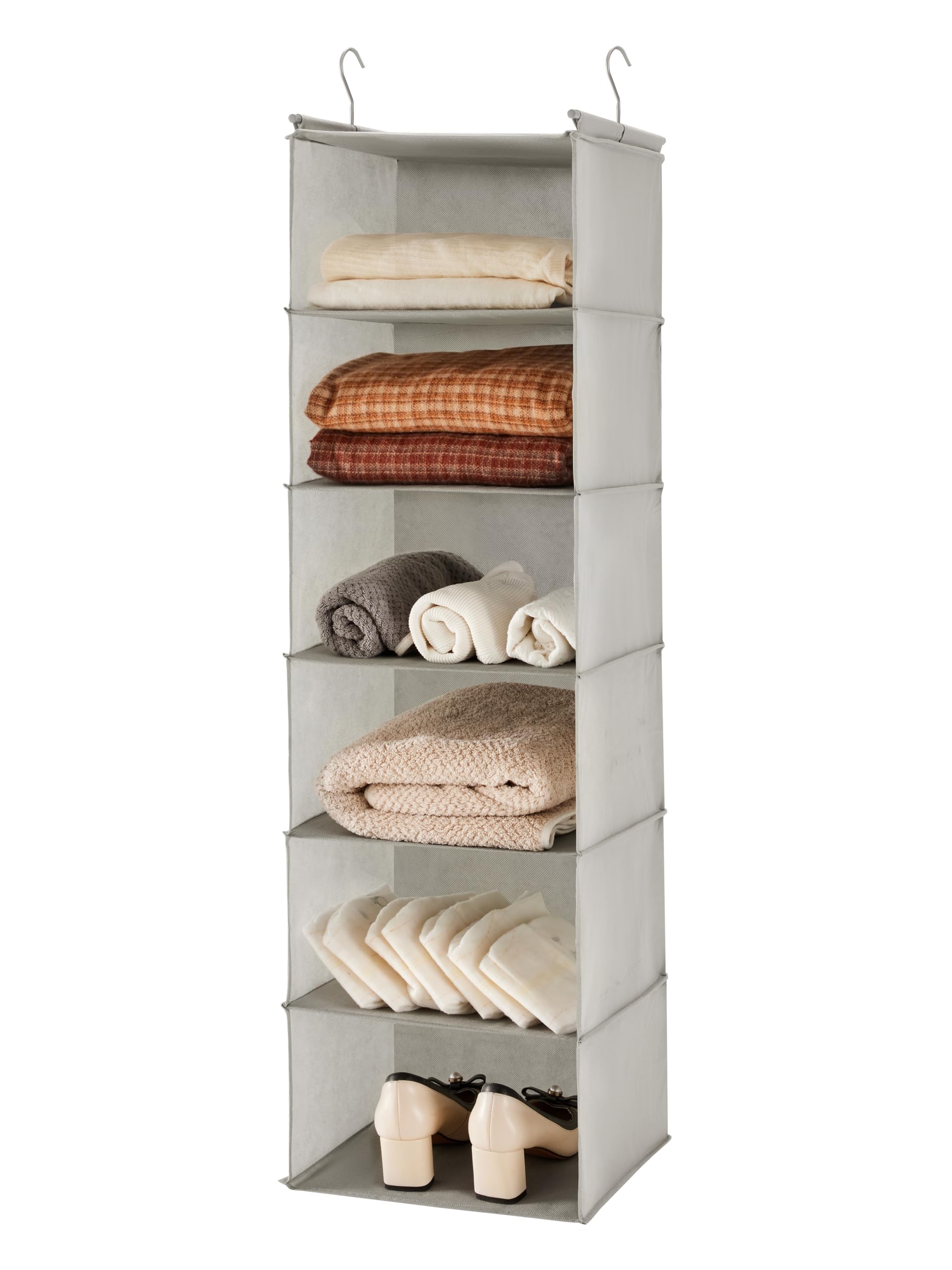 6 Tier Shelf Hanging Closet Organizer with 2 Hooks