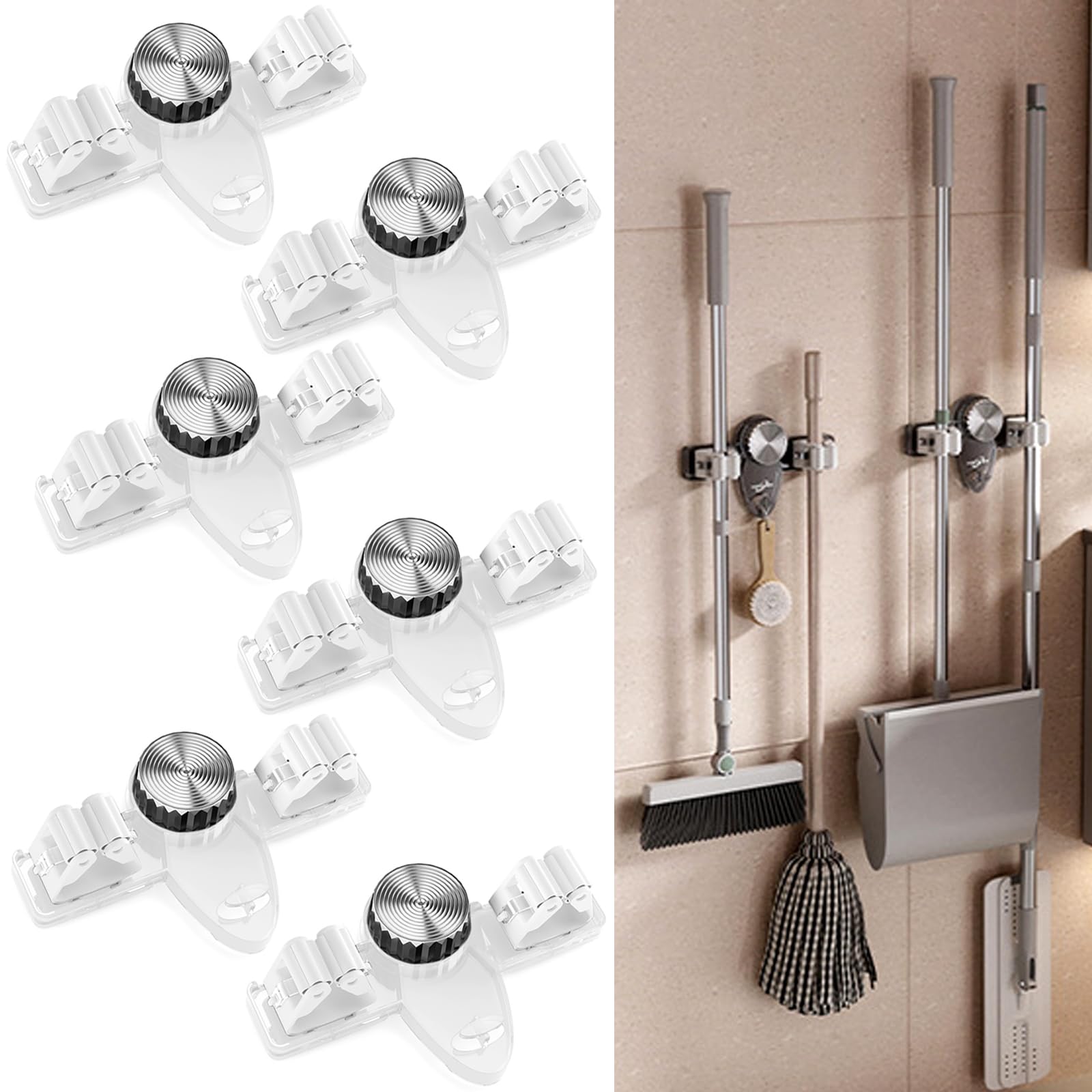 6PCS Broom Holder Mop Hanger Wall Mount (6 Count)
