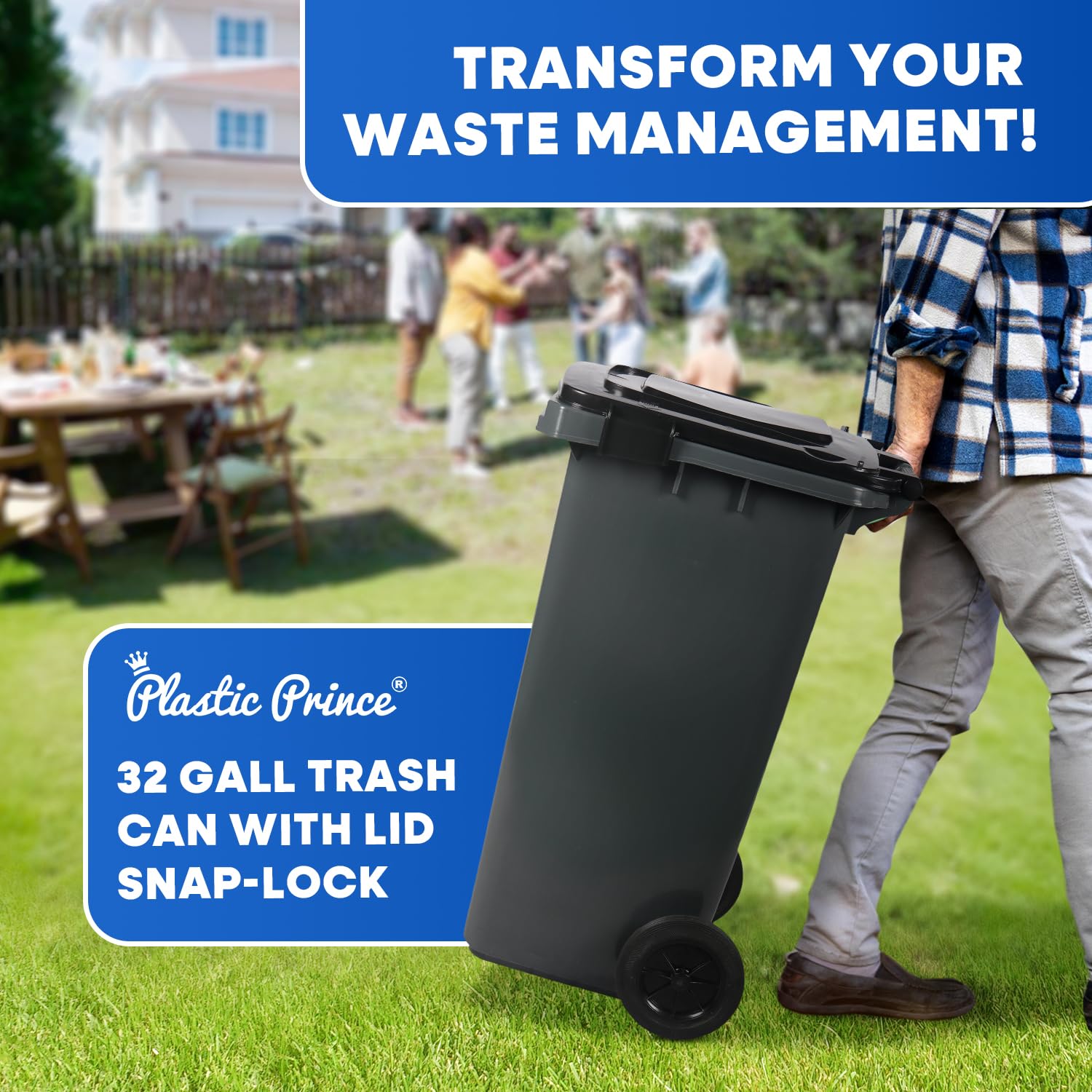 32 Gallon Trash Can with Wheels Outdoor Garbage Can with Lid and Wheels Locking Trash Can Commercial Heavy (2 Count)