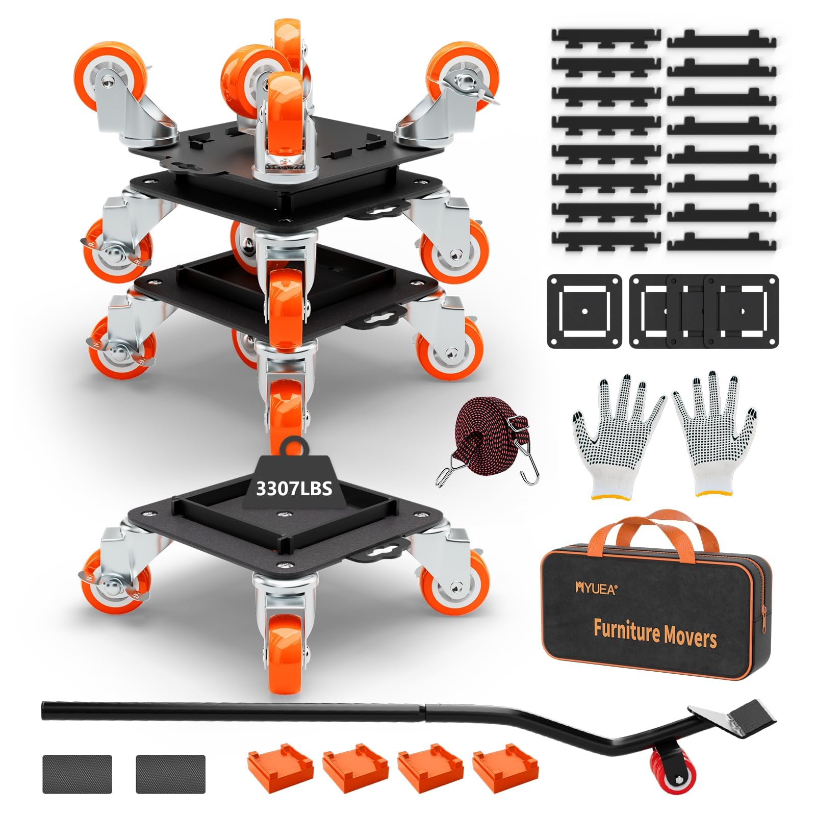 Furniture Dolly 5 Wheels Heavy Duty with Removable Side Guards