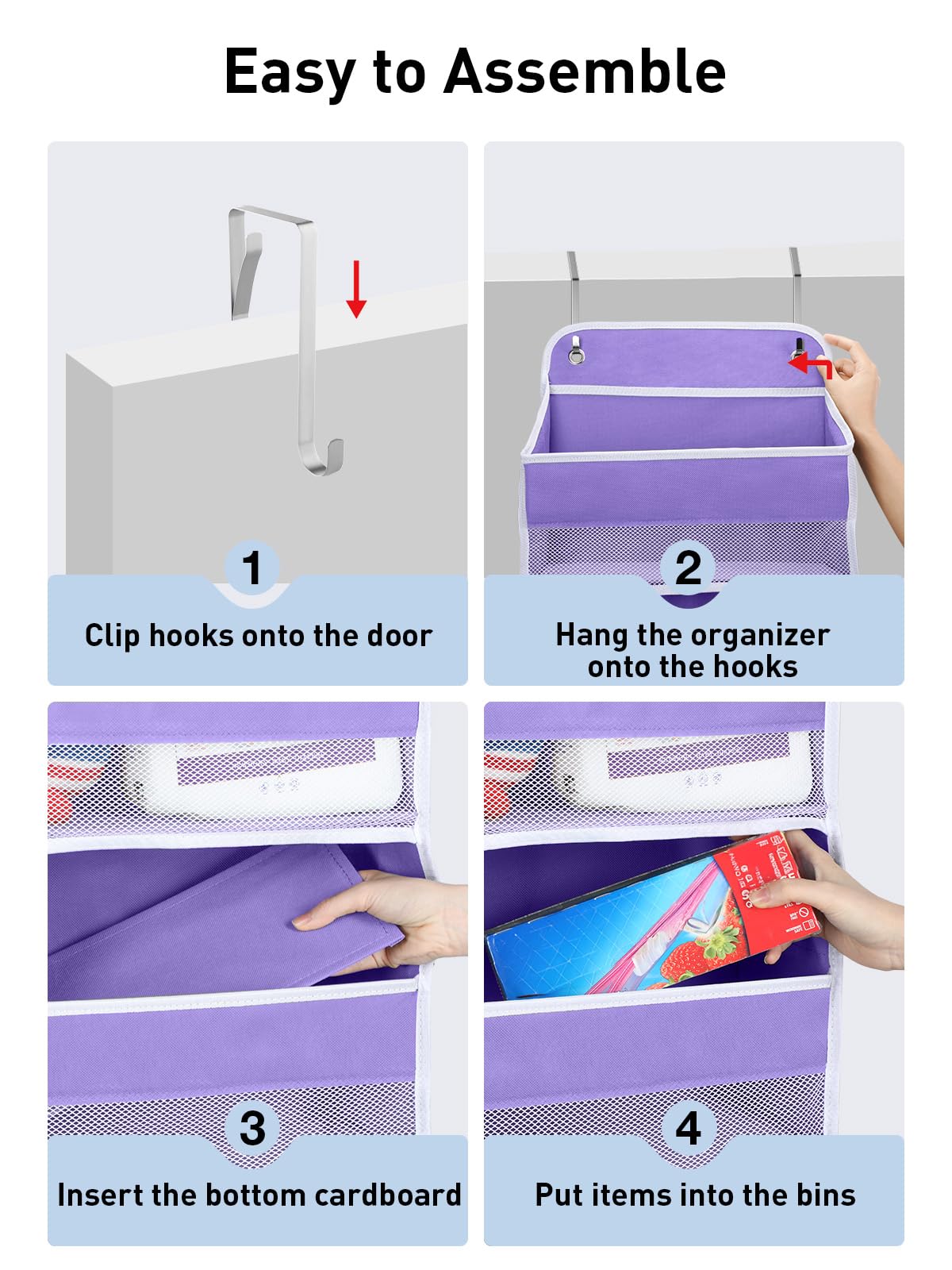 Over the Door Organizer forNursery Closet 35.2lbs Load Purple 4 Tier