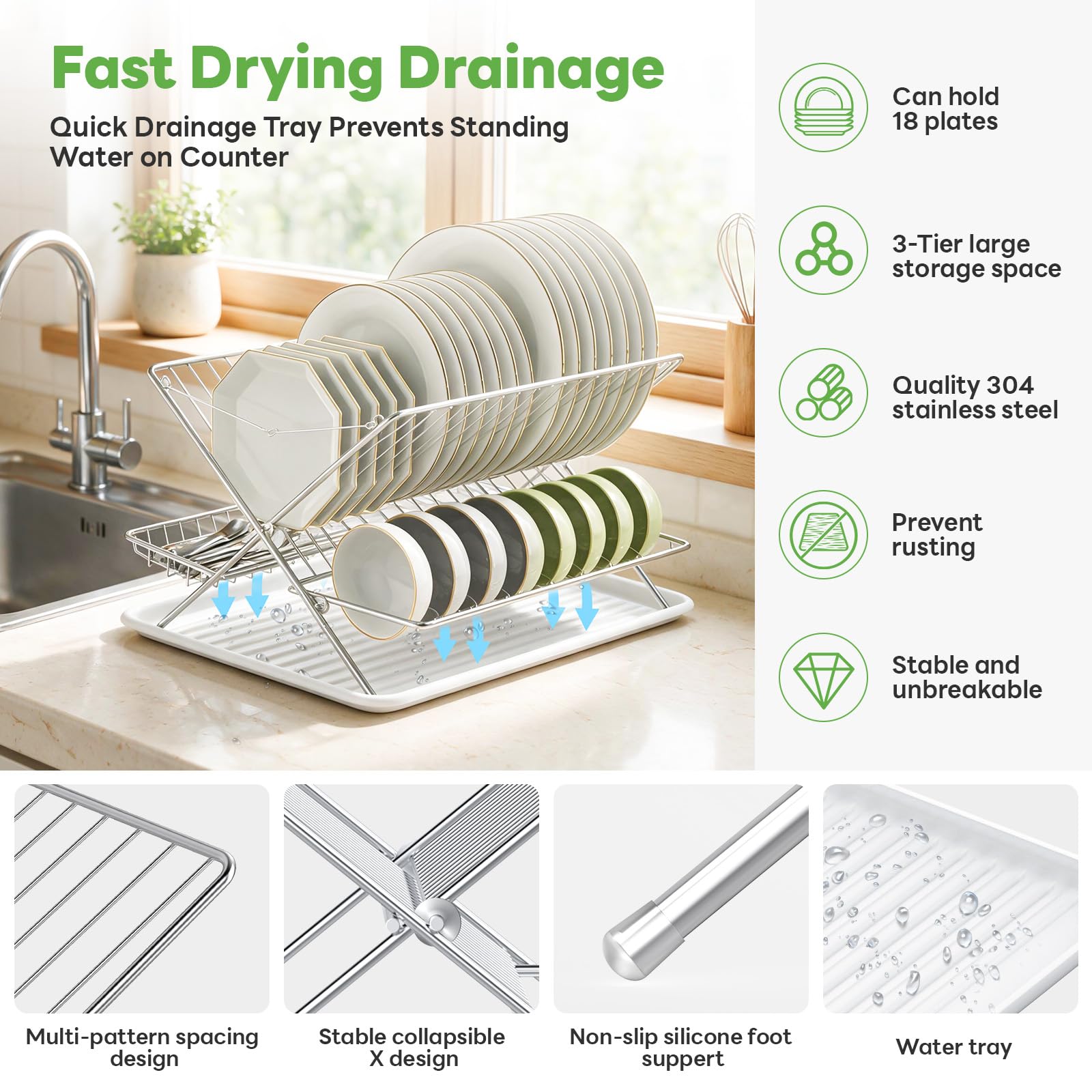 Stainless Steel Foldable Dish Drying Rack