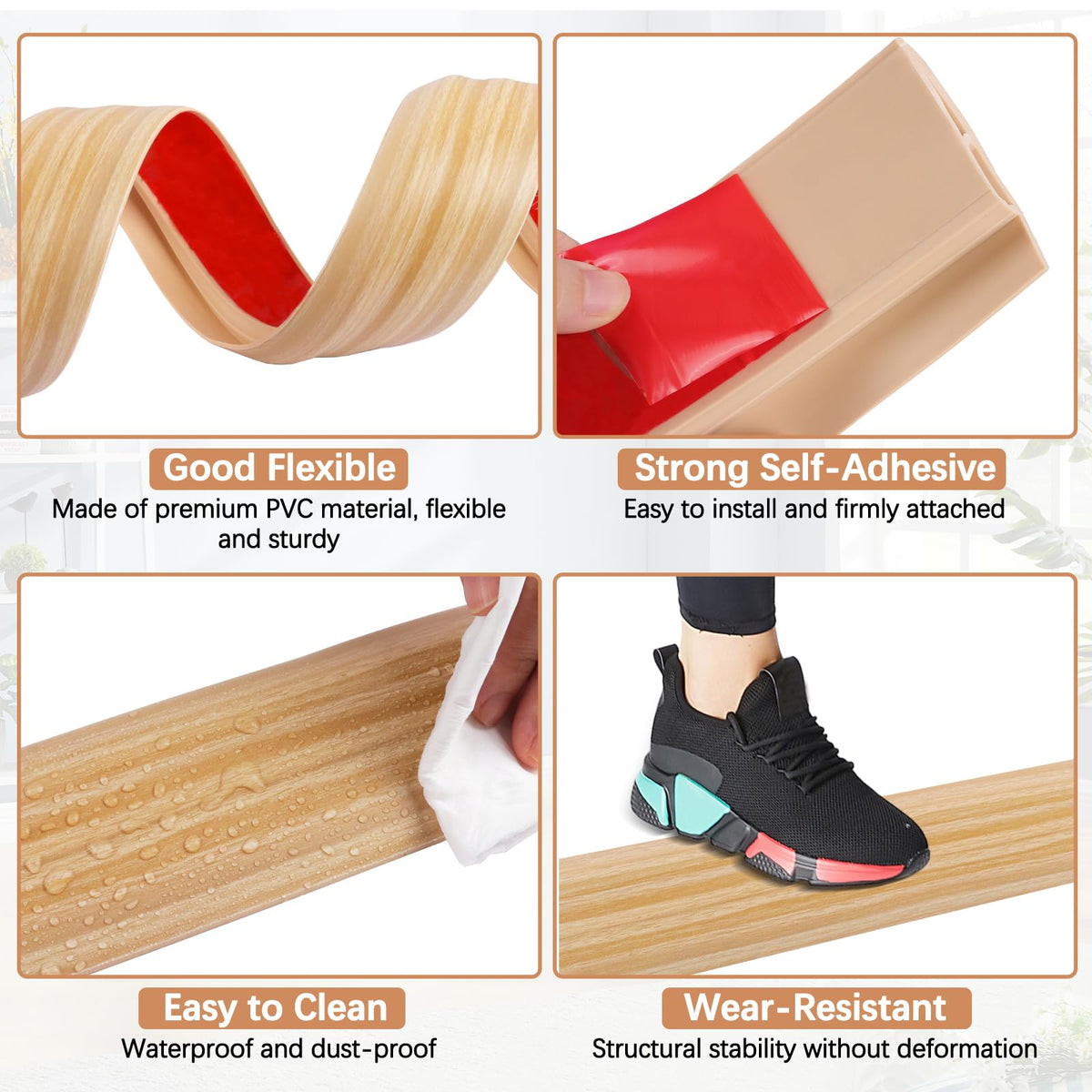 Vinyl Floor Transition Strip Self Adhesive Door Threshold Strip (3.3 Foot)
