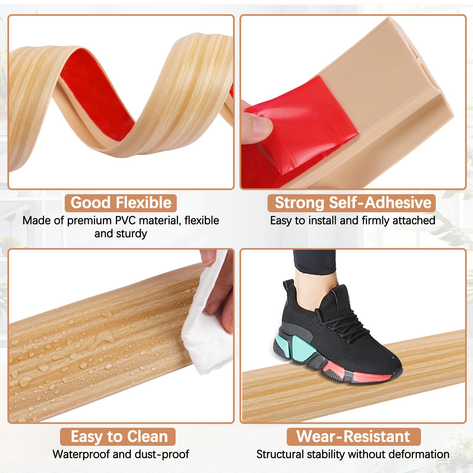 Vinyl Door Threshold Flooring Transition Strip Self Adhesive Carpet Edging Strip for Laminate Doorway Edge Threshold from 2 (3.3 Foot)