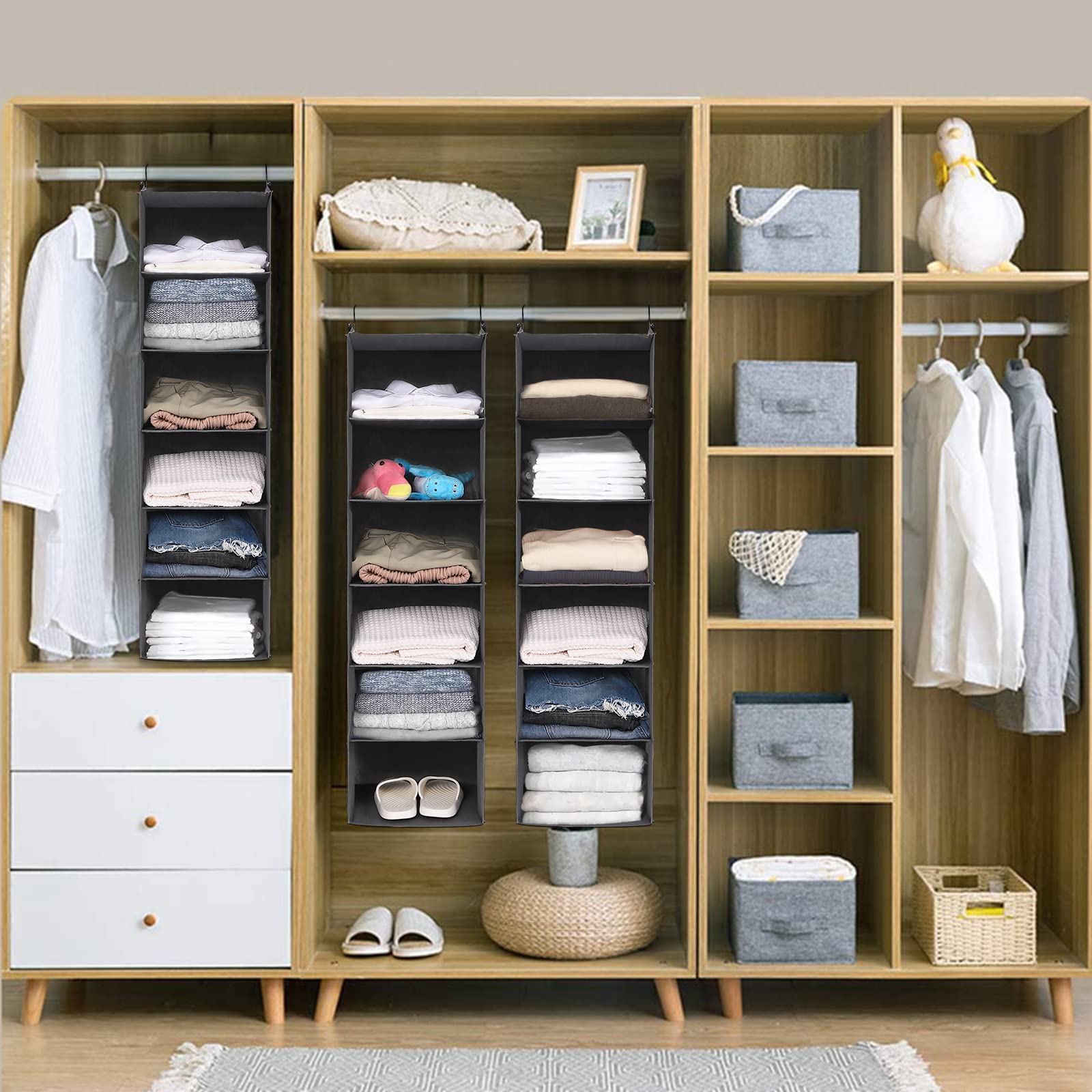 6 Tier Hanging Closet Organizer with 2 Sturdy Hooks