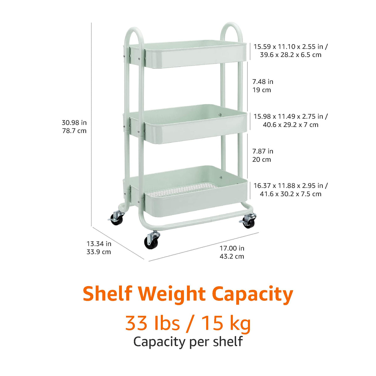 3 Tier Metal Rolling Utility Cart