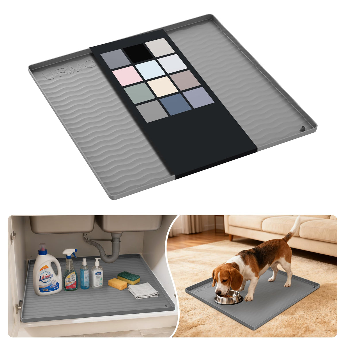Waterproof Silicone Under Sink Mat 19'' x 19'' Shelf Liner for Kitchen and Bathroom
