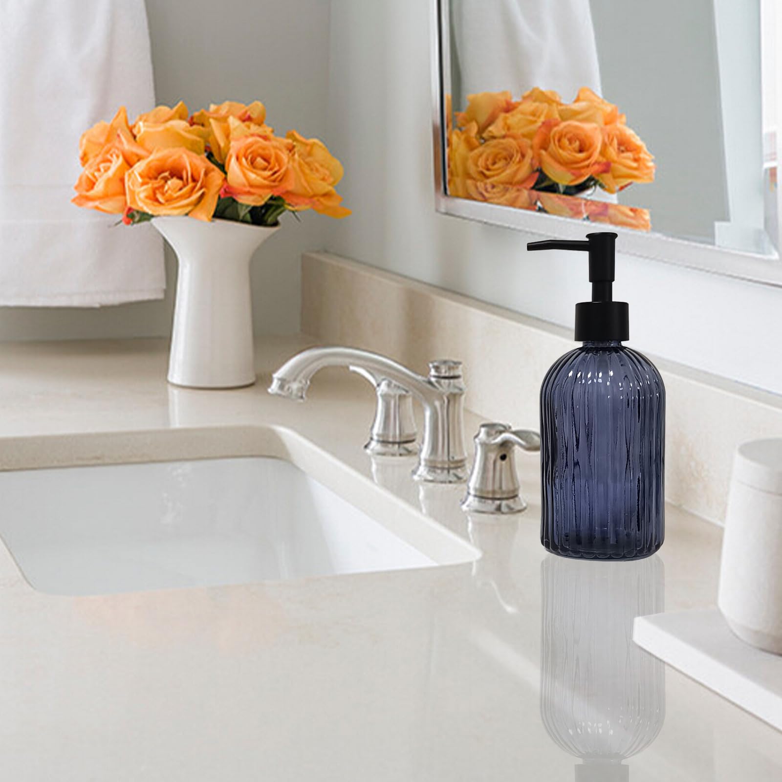 Glass Soap Dispenser with Black Plastic Pump