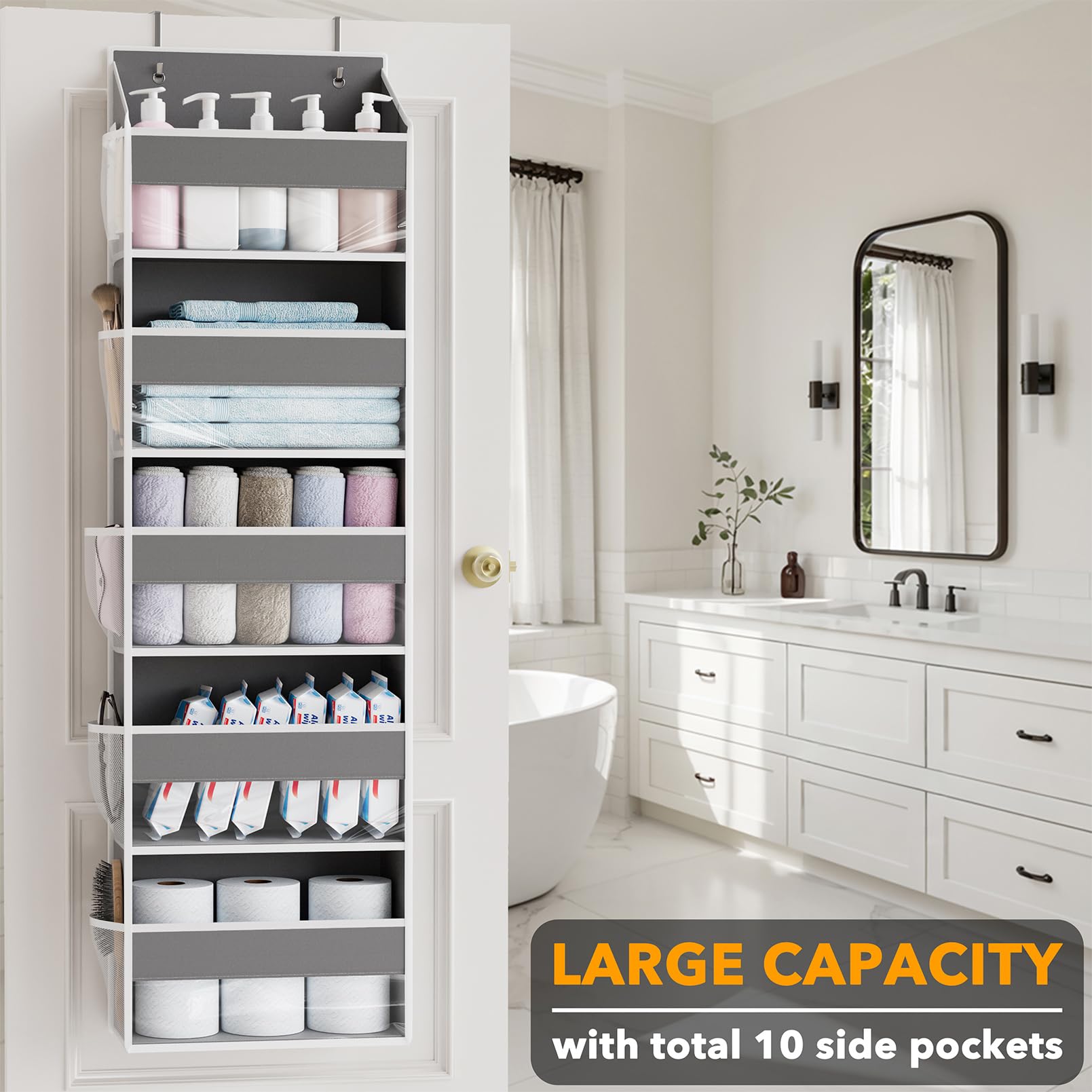 2 Pack Over The Door Organizer with 5 Large Pockets and 10 Mesh Side Pockets