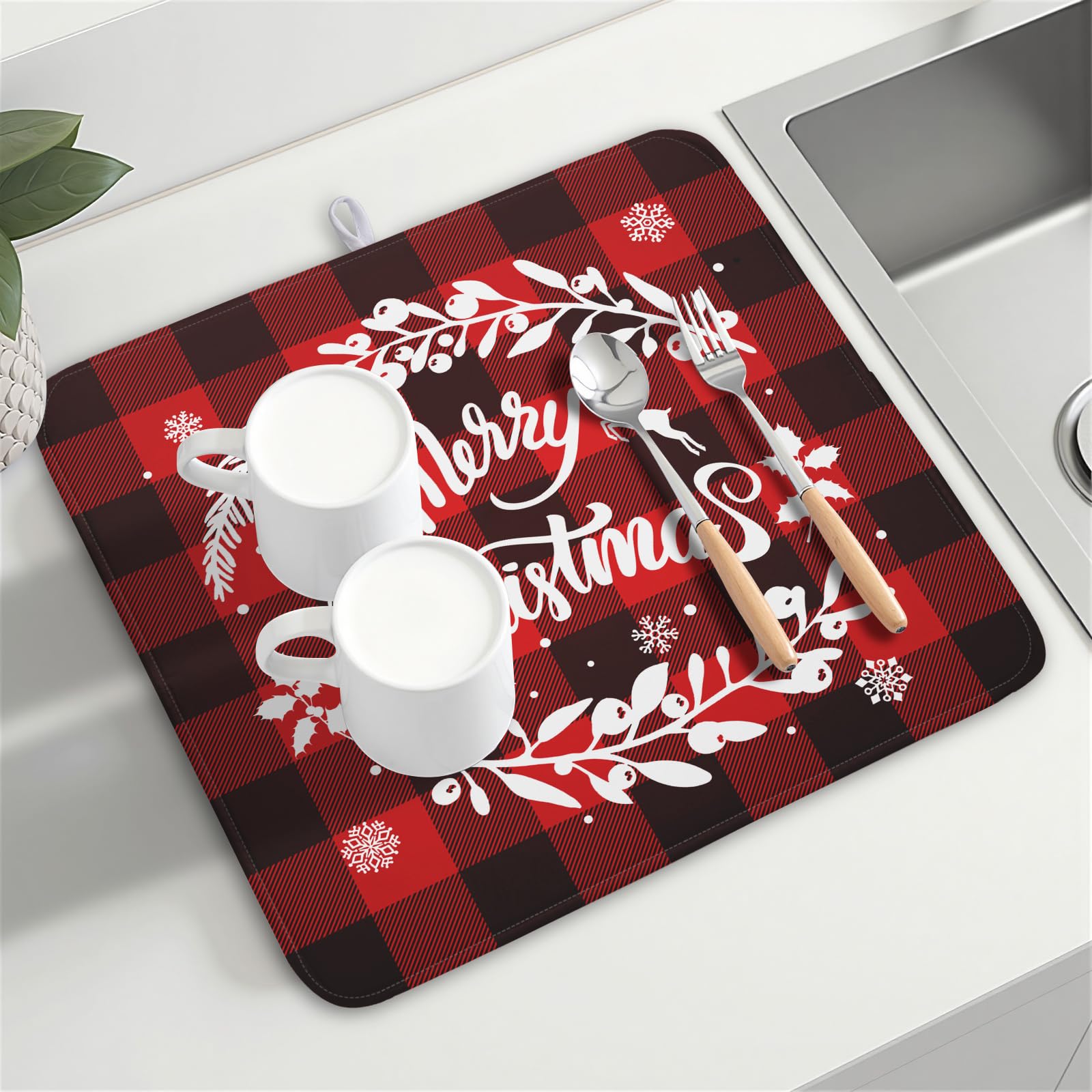 Merry Christmas Dish Drying Mat for Kitchen Counter