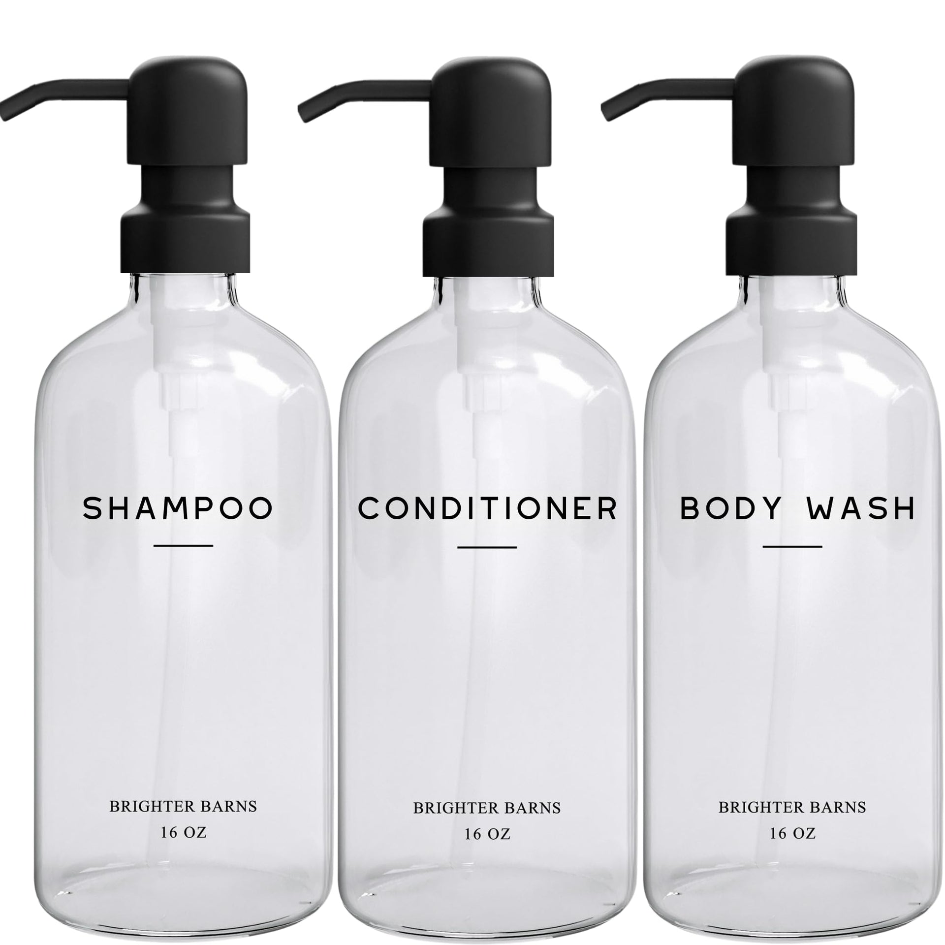 Clear Shampoo and Conditioner Dispenser Set by Brighter Barns (6 Count)