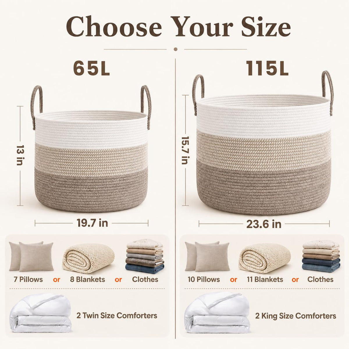 115L Extra Large Machine Washable Cotton Rope Blanket Basket