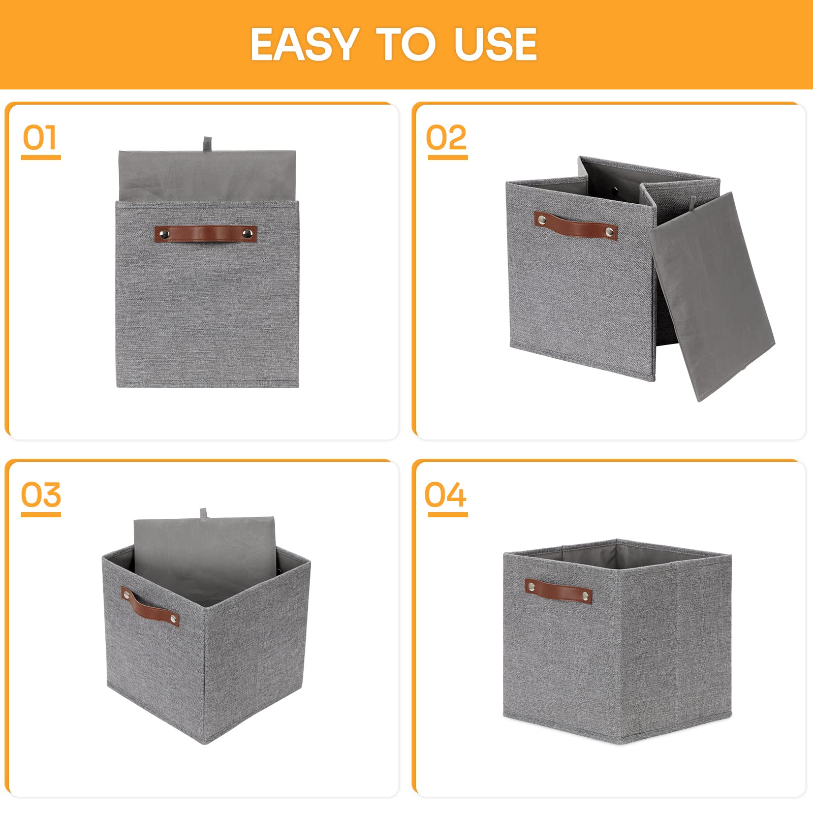 11x11 Cube Collapsible Fabric Storage Bins for Shelf Organizing (4 Count)