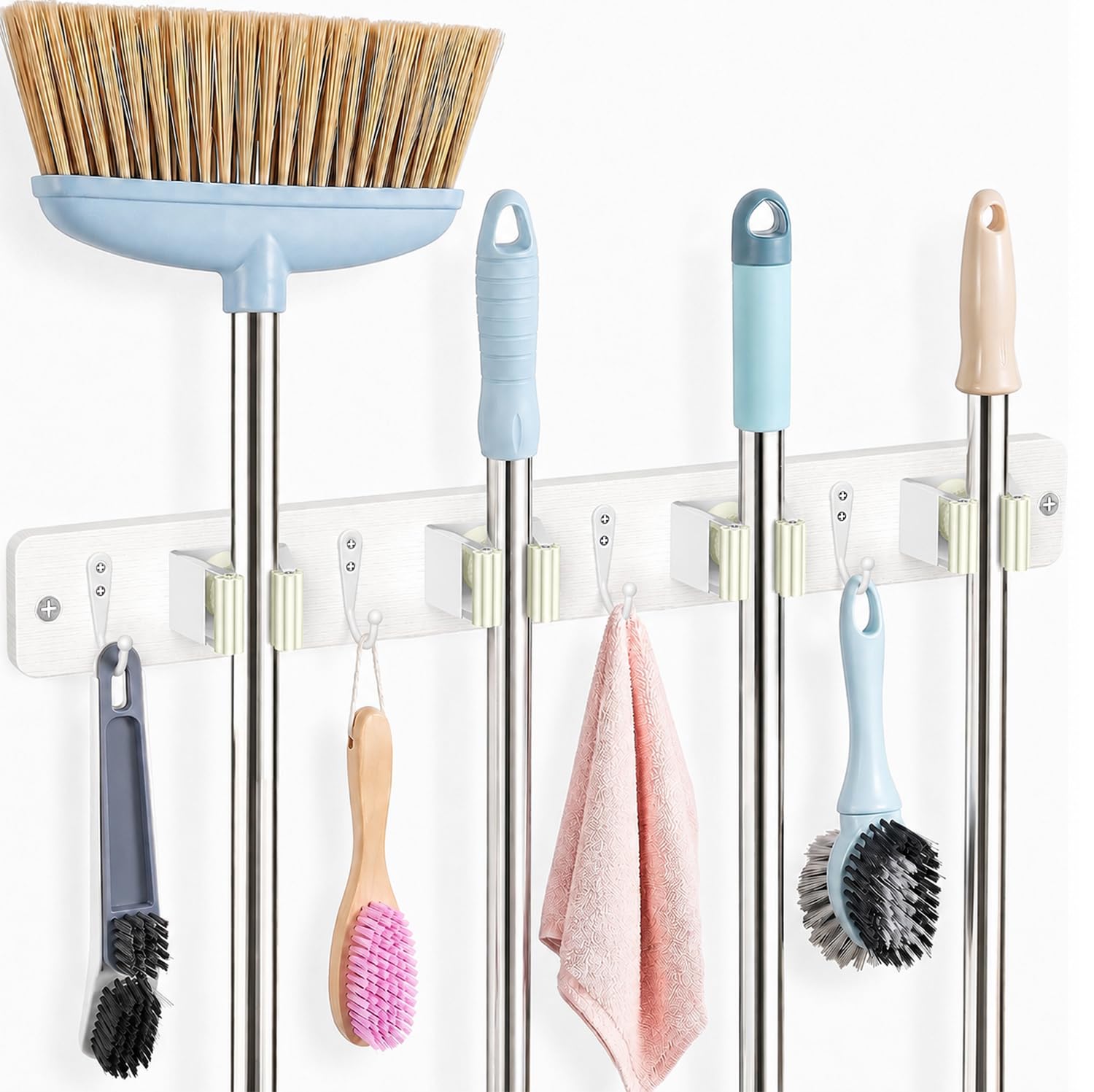 White Broom Holder Wall Mount
