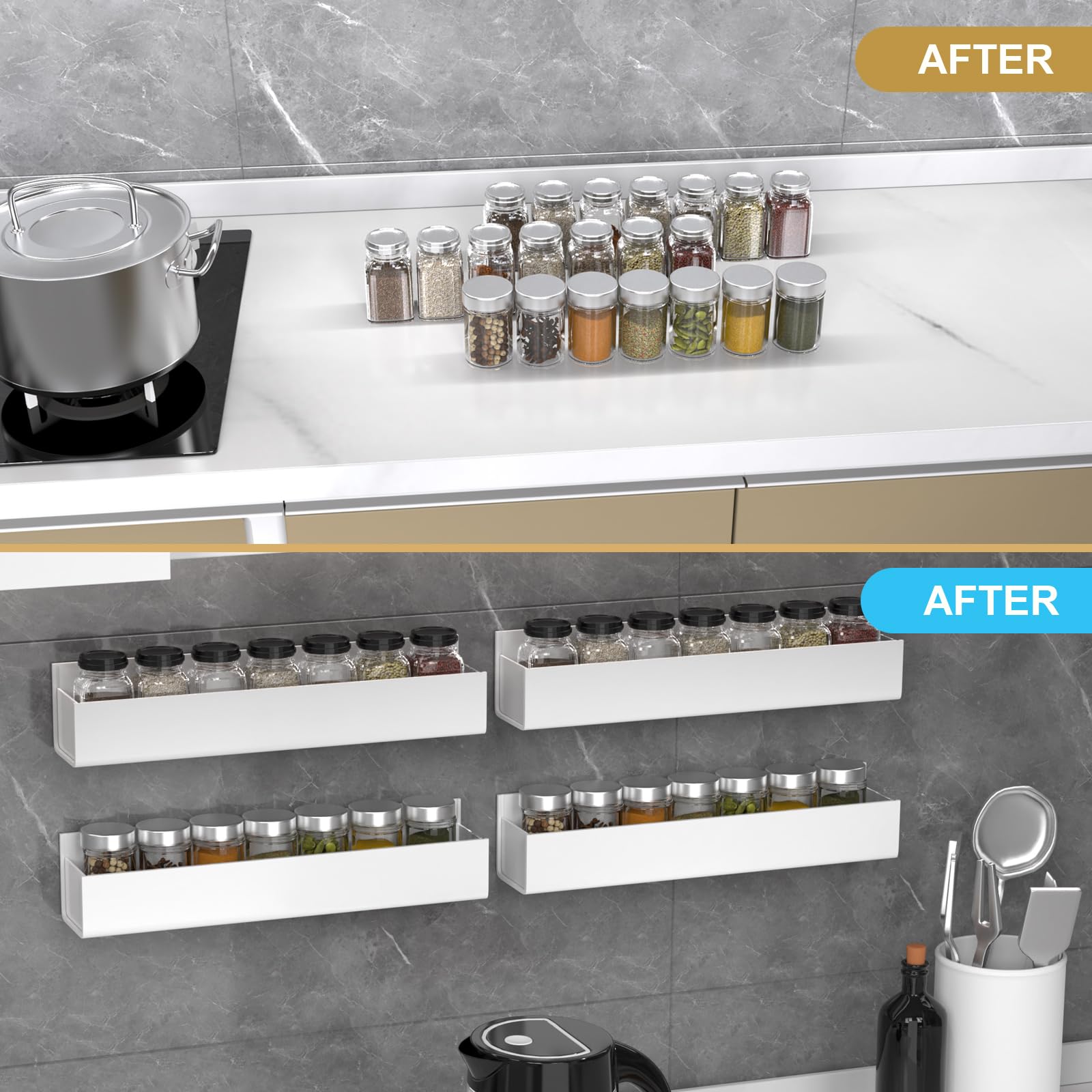 4 Pack White Acrylic Spice Rack Organizers for Cabinet Doors