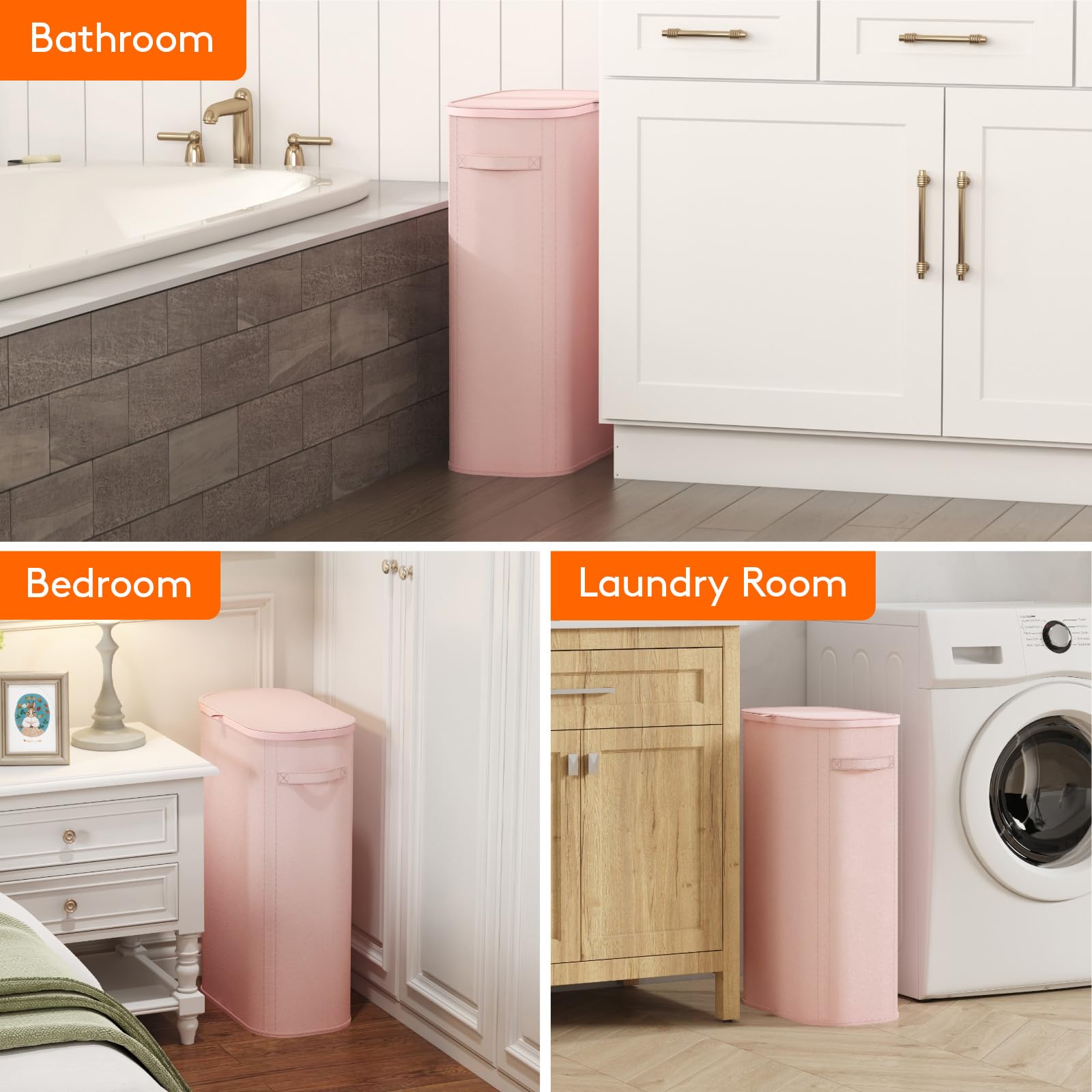 Slim Laundry Basket with Lid and Removable Bag