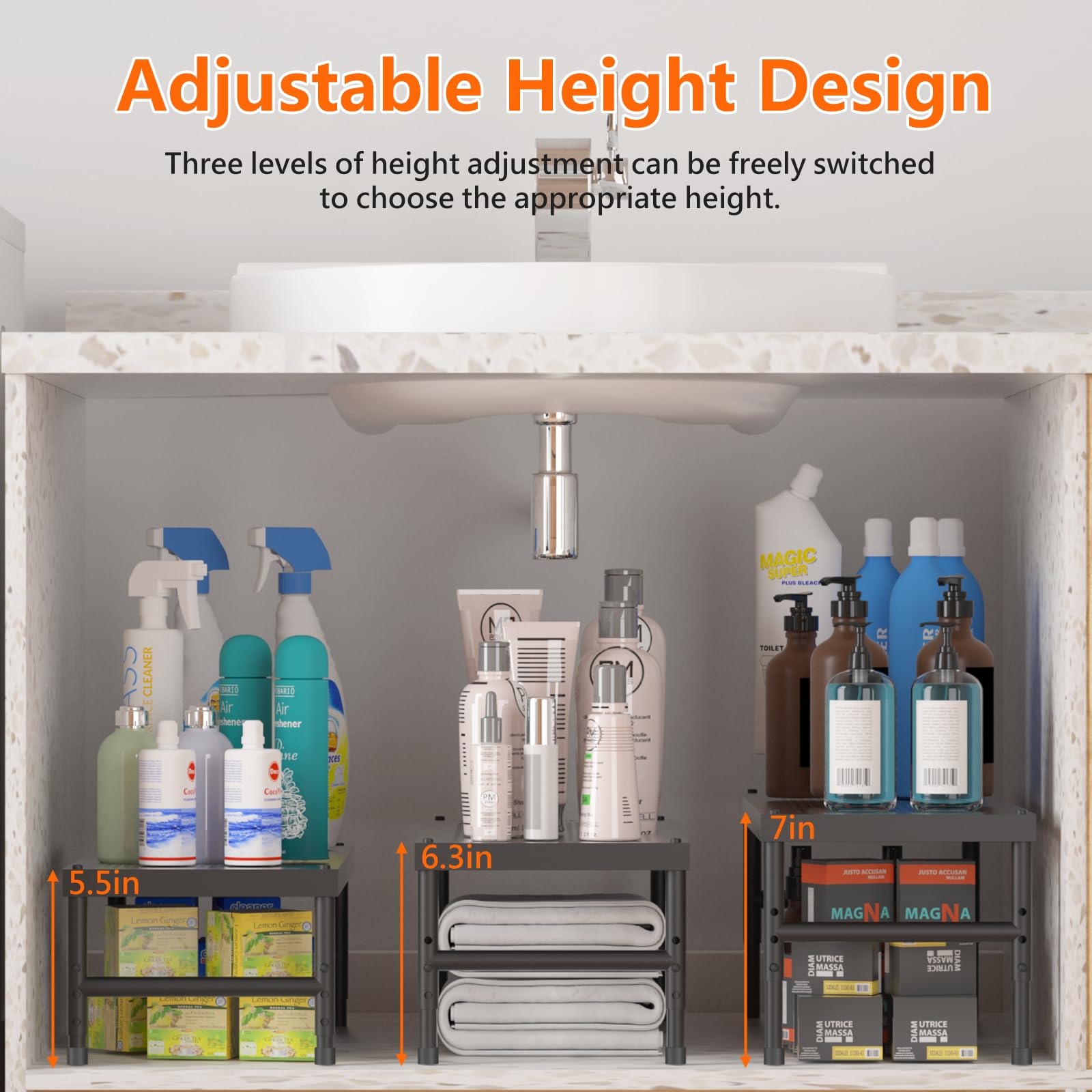 2 Pack Expandable adjustable stackable kitchen cabinet organizer