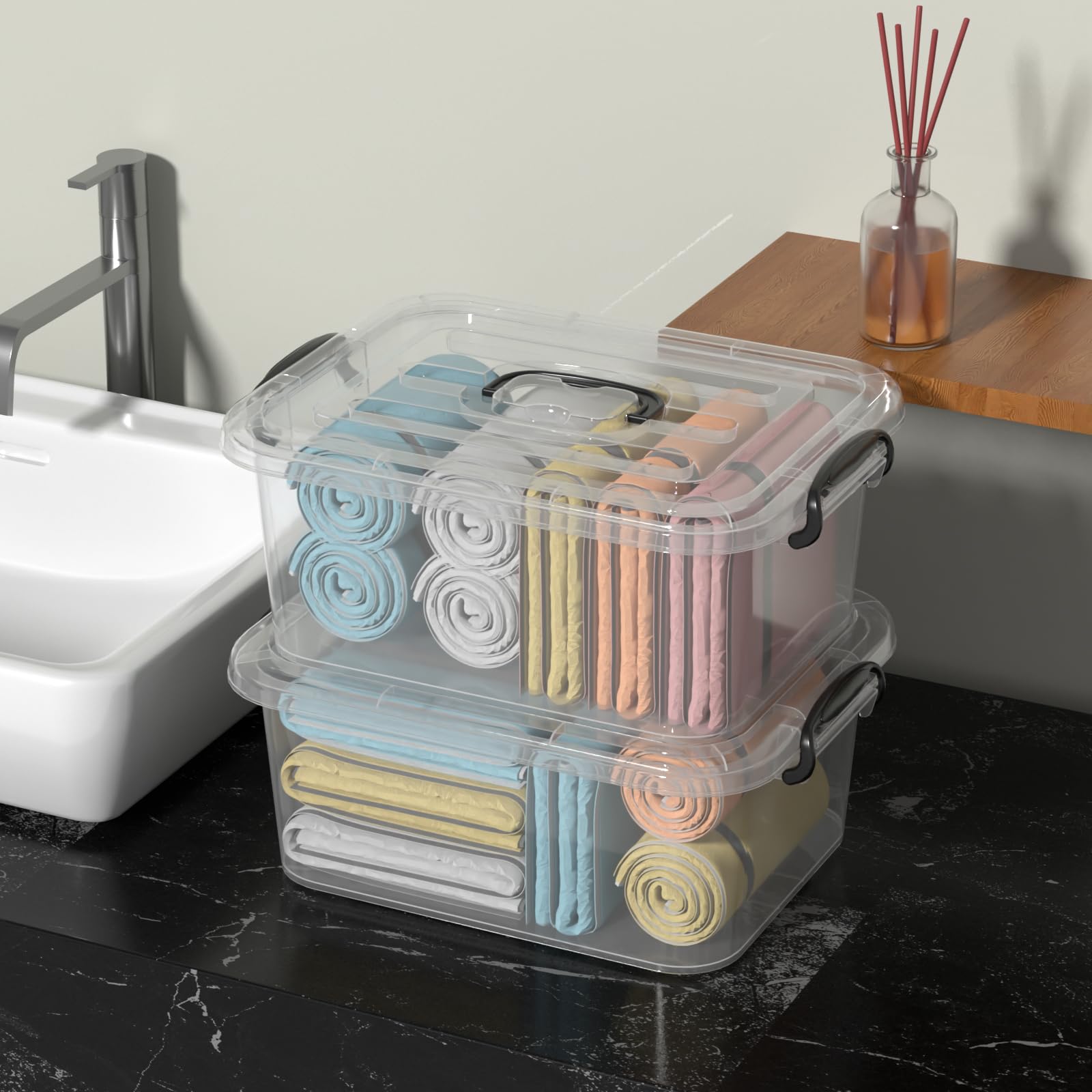 8 Quart Clear Plastic Storage Latching Bin with Handle (2 Count)
