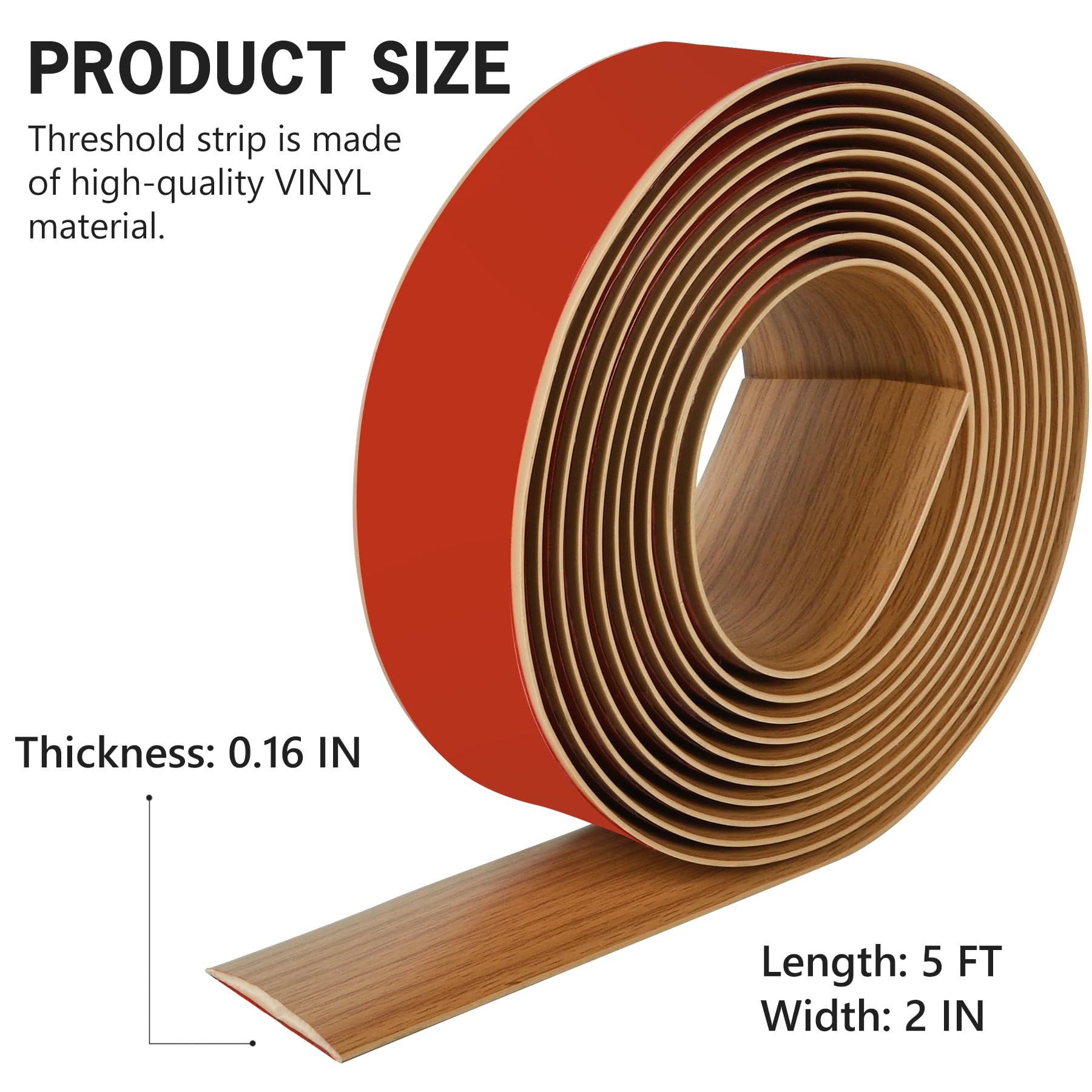 5Ft Floor Transition Strip Self Adhesive Vinyl Cover Floor Strip Flat Divider Transition Strip Wood Grain Design for Laminate Floor Gaps and Doorway Transitions