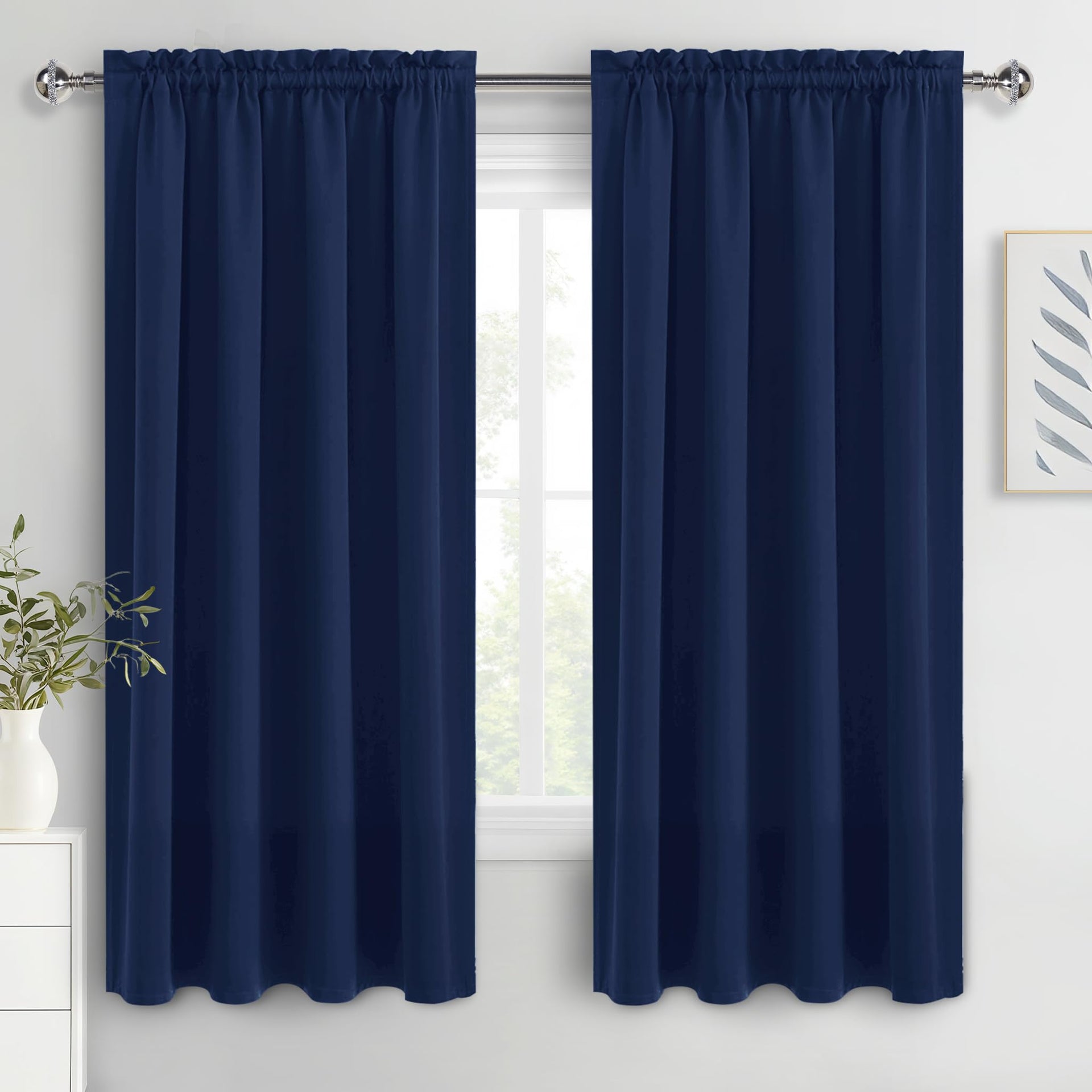 Blackout Curtains for Bedroom 52 x 63 Inch Long Navy Blue 2 Panels (2 Count)