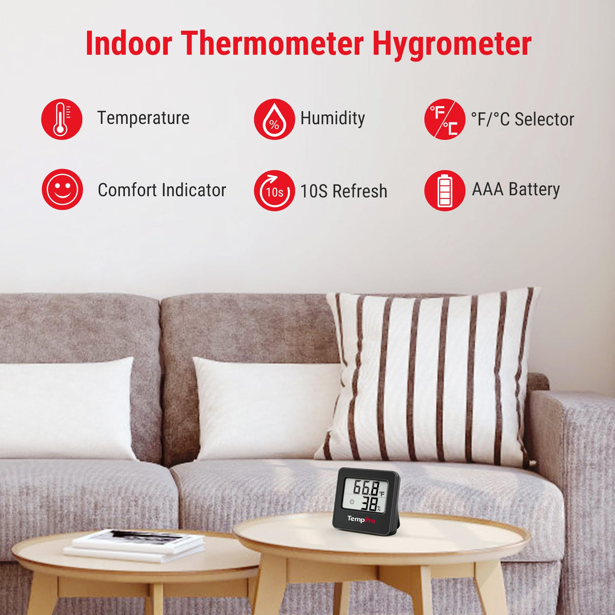 TempAir 3 Pack Hygrometer Indoor Thermometer for Home (3 Count)