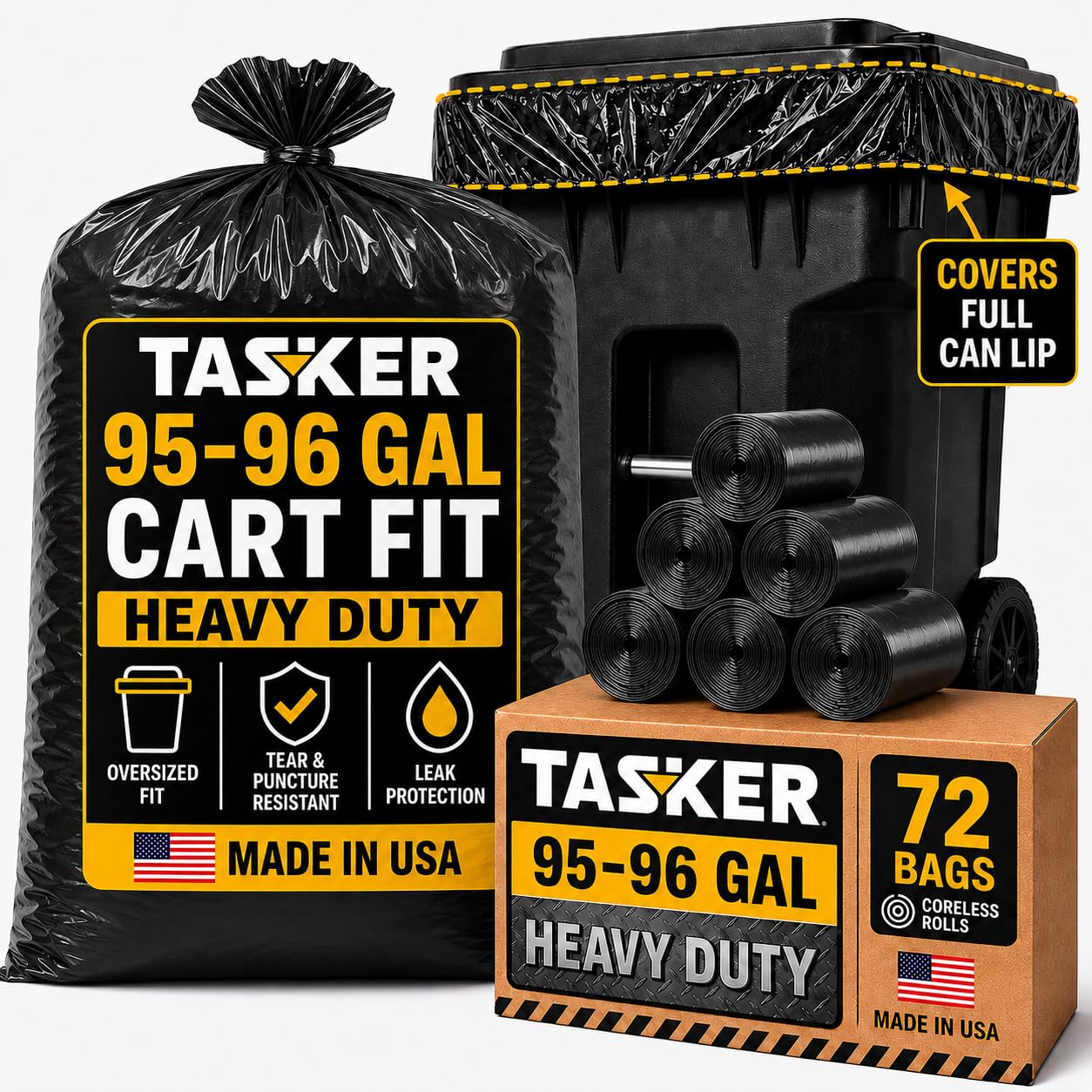 95 Gallon Trash Bags Heavy Duty (72 Count)