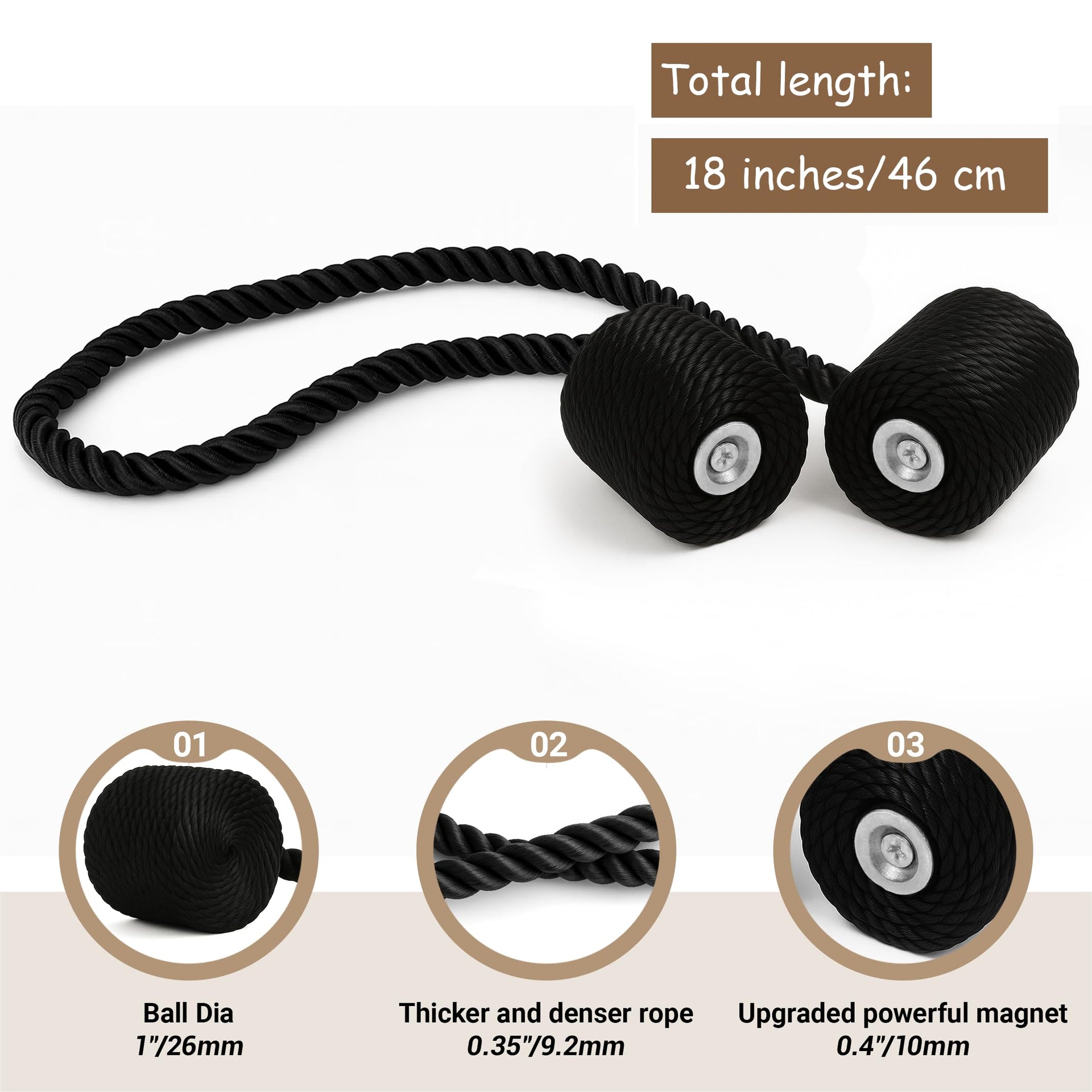Magnetic Curtain Tiebacks Black 2pcs (2 Count)
