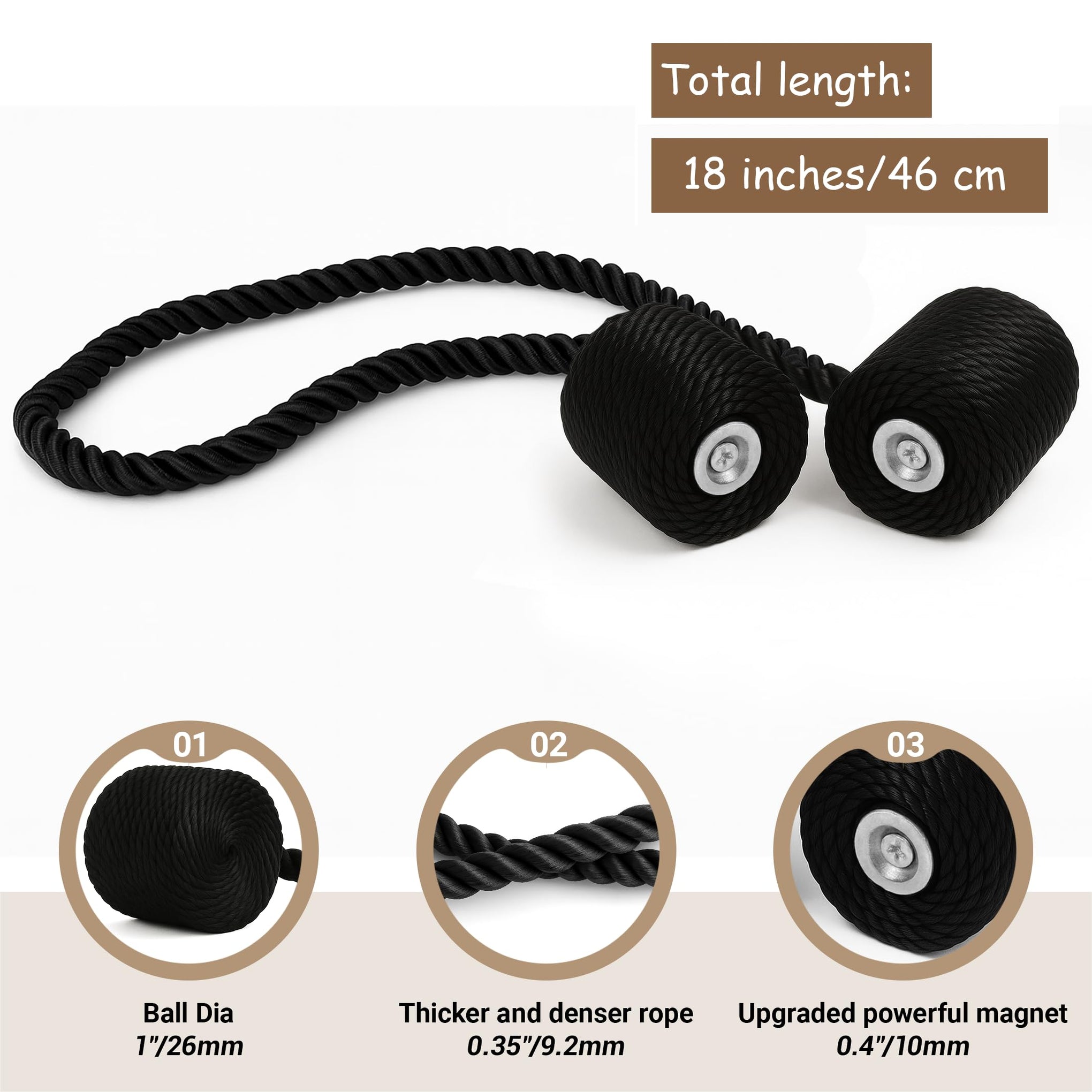 Magnetic Curtain Tiebacks Black 2pcs (2 Count)