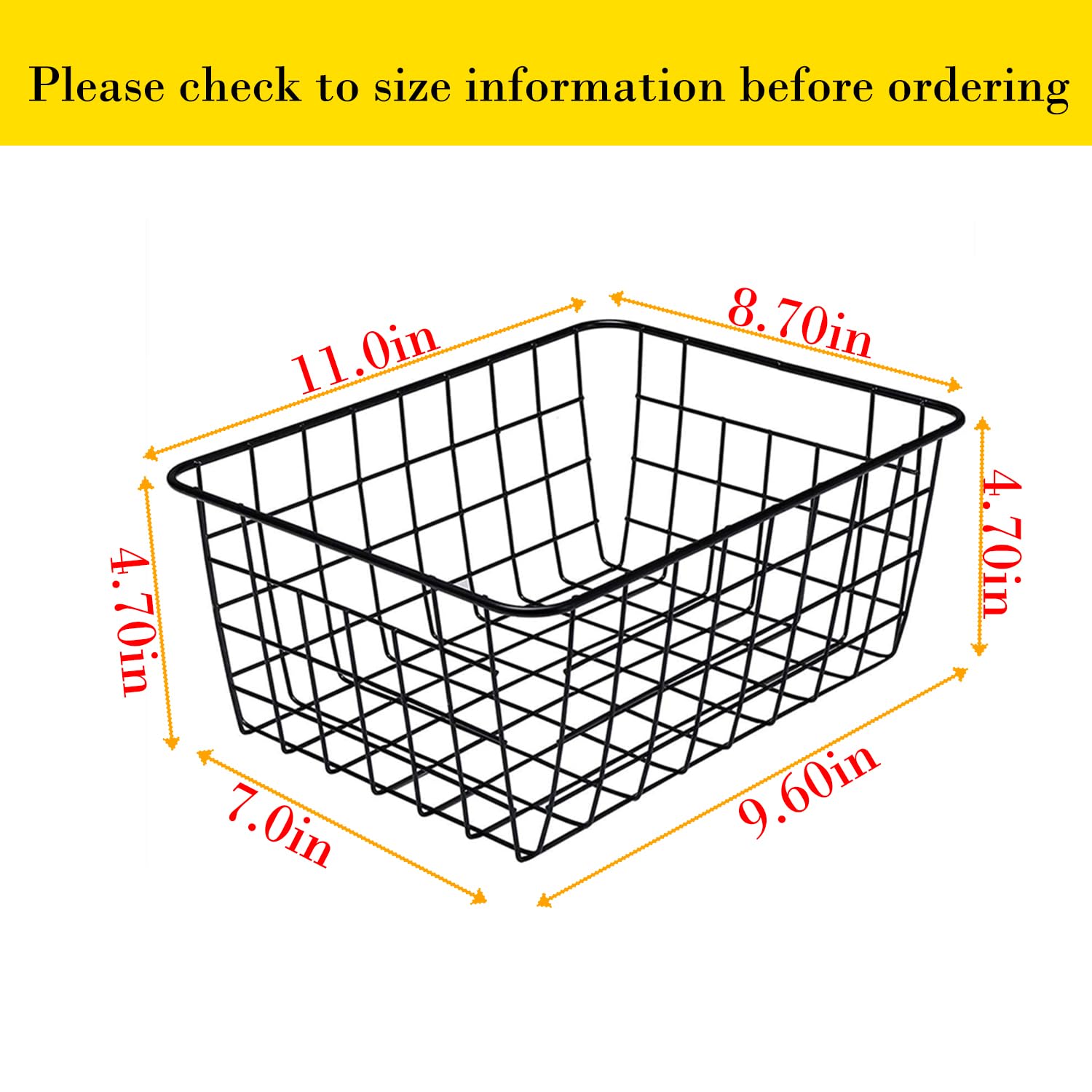 Kitchen Black Wire Baskets for organizing Farmhouse Decor Metal Food Storage Organizer (4 Count)