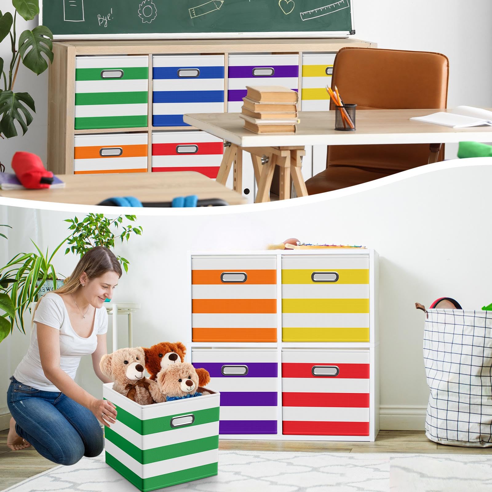 11 Inch 6 Pack Fabric Storage Cubes with Metal Handles (6 Count)