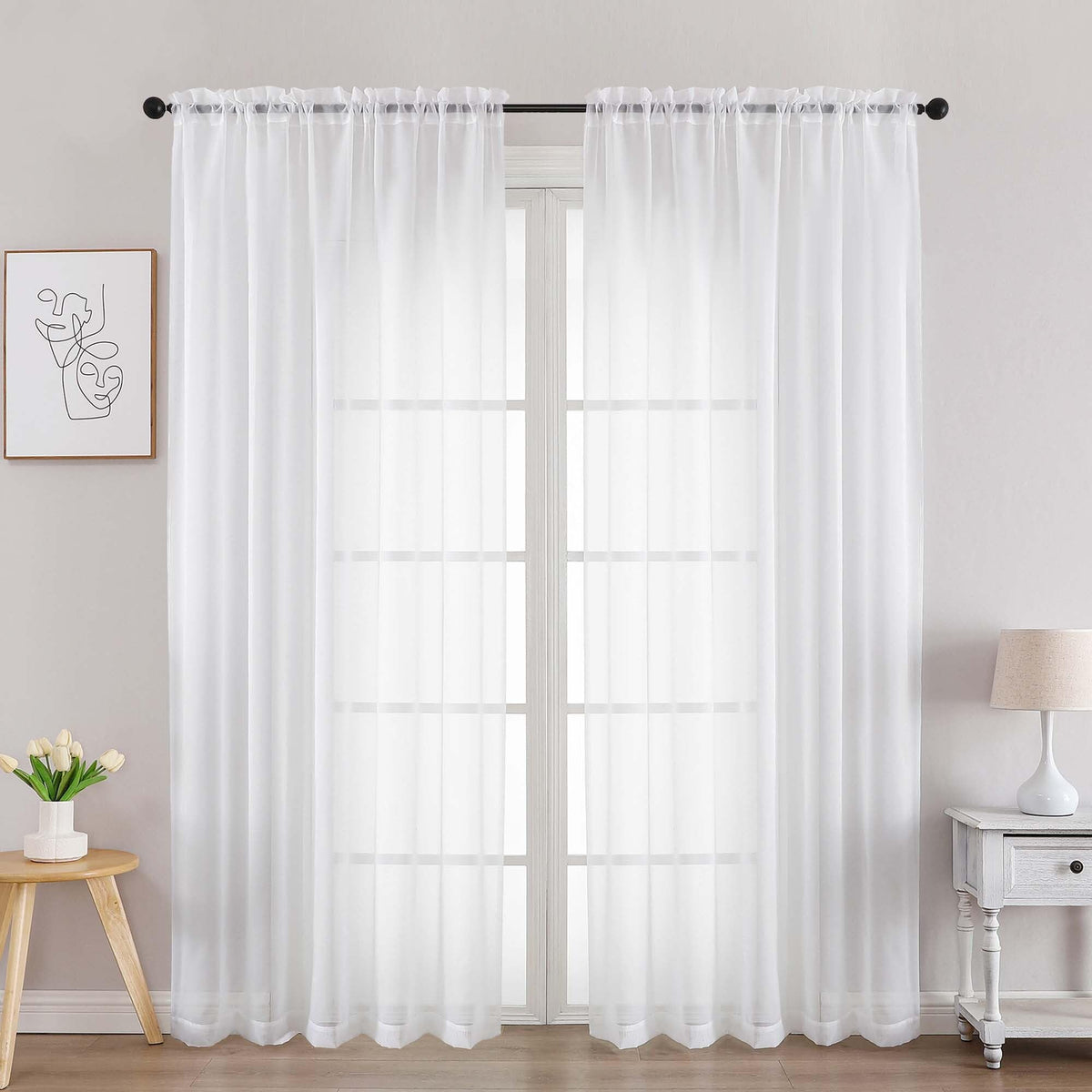 White Sheer Curtains 78 Inches Long 2 Panels Set for Living Room (2 Count)