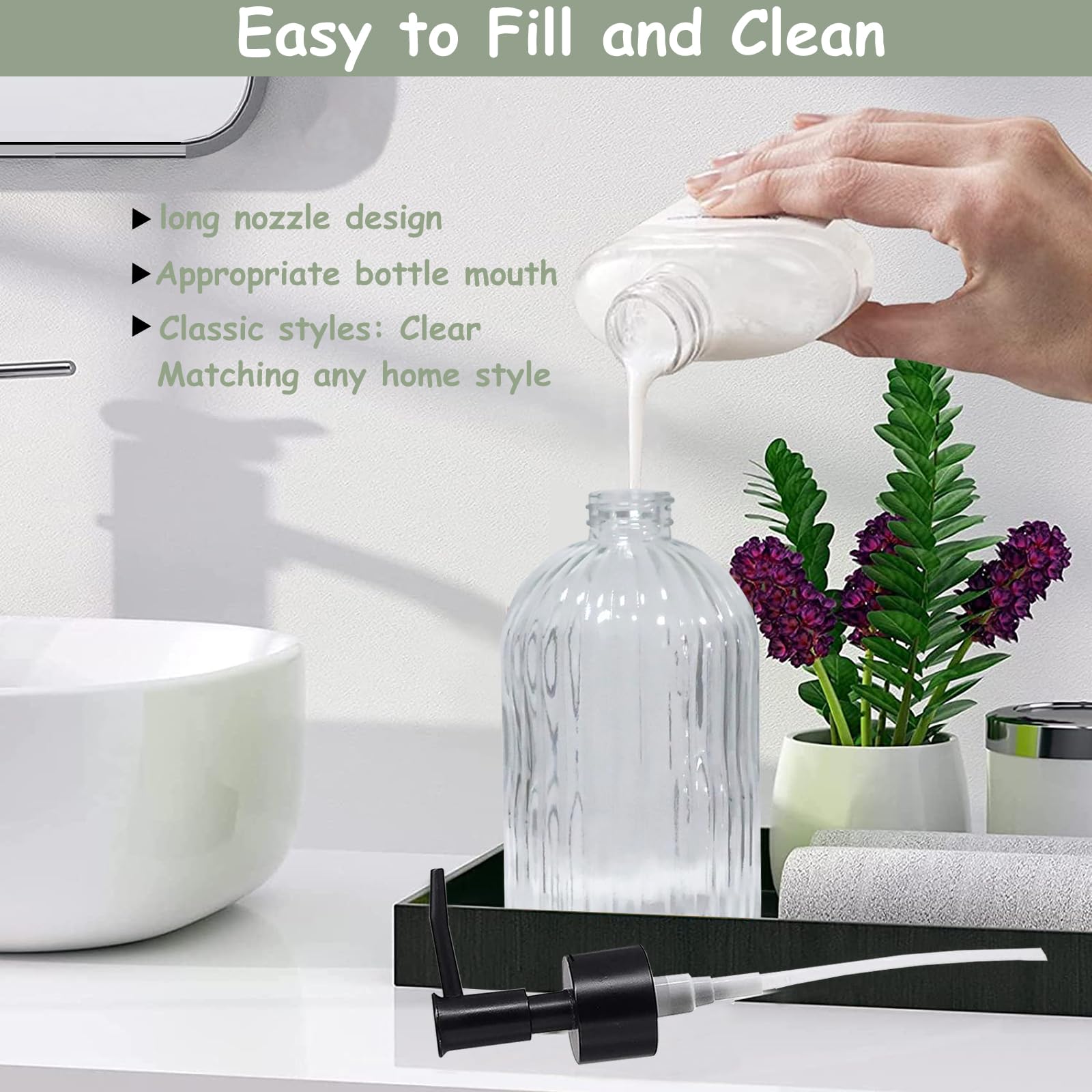 Clear Glass Soap Dispenser with Black Plastic Pump