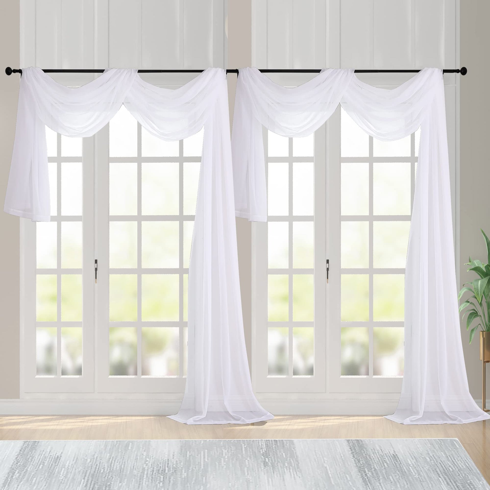 Extra Long White Sheer Curtains 144 inch 2 Panels (2 Count)