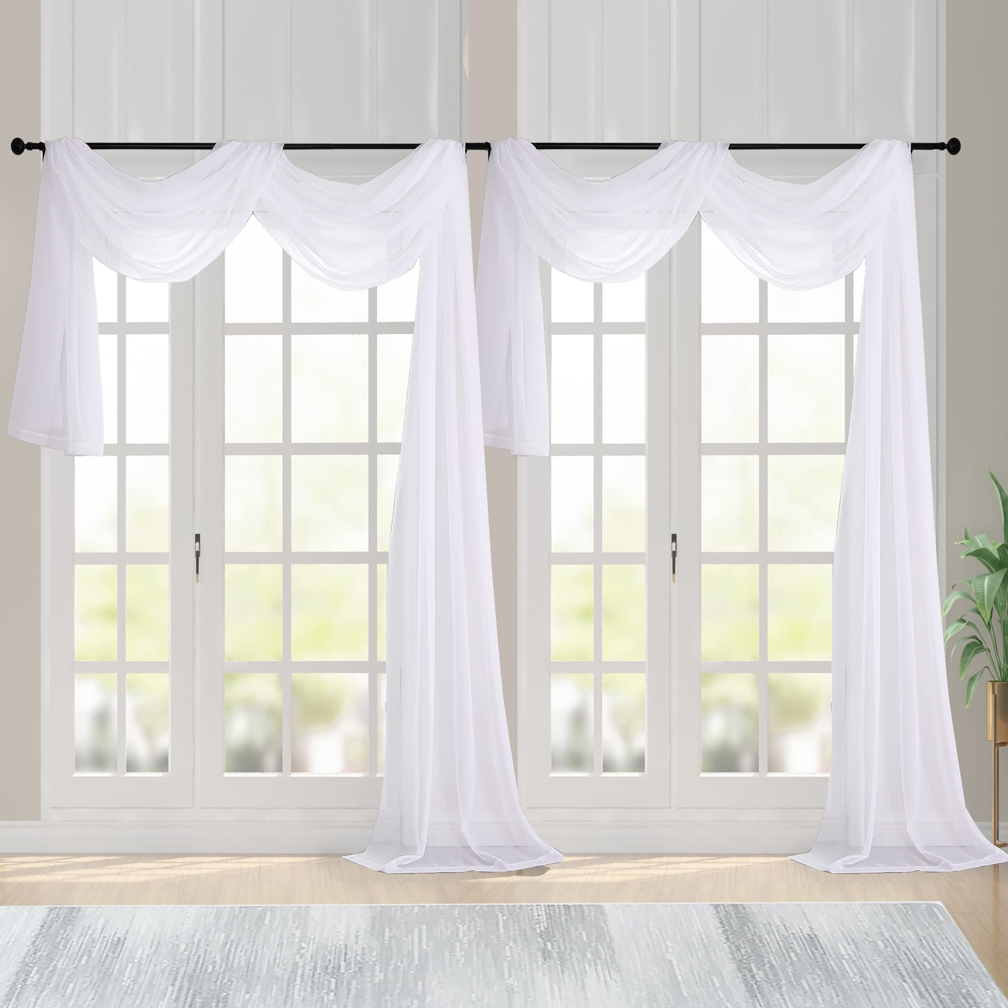 Extra Long White Sheer Curtains 144 inch 2 Panels (2 Count)