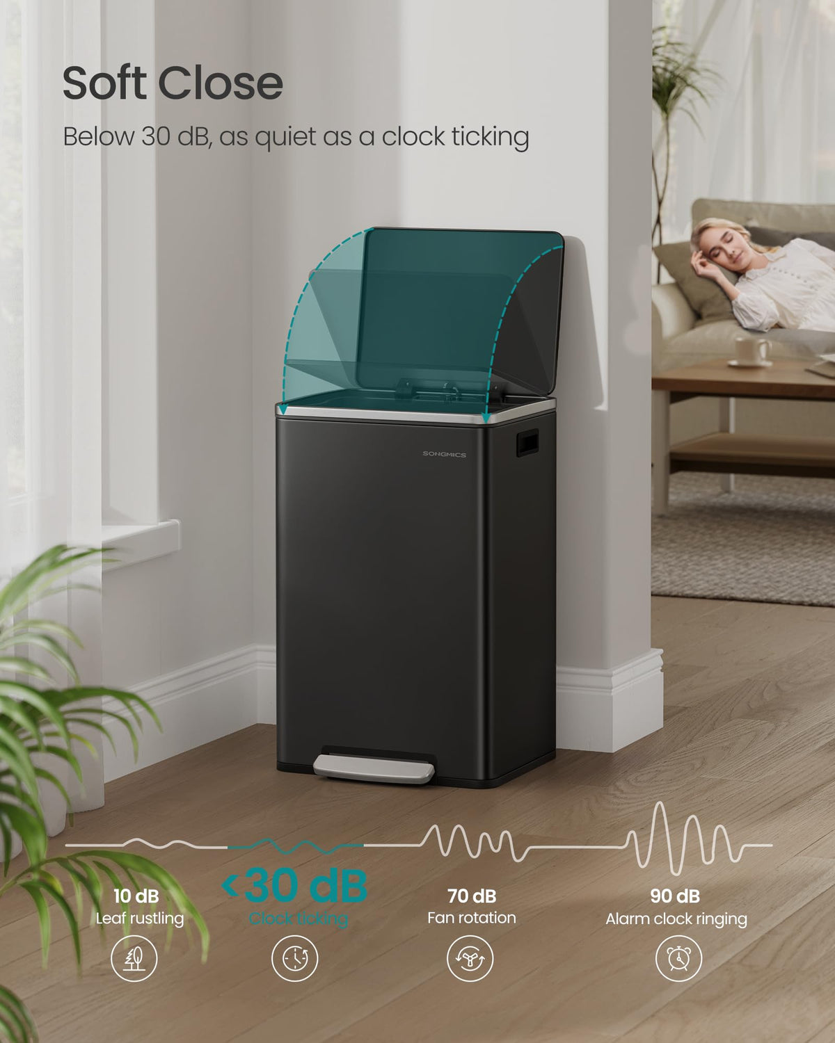Trash Can, 13-Gallon, Steel, Soft-Close Lid