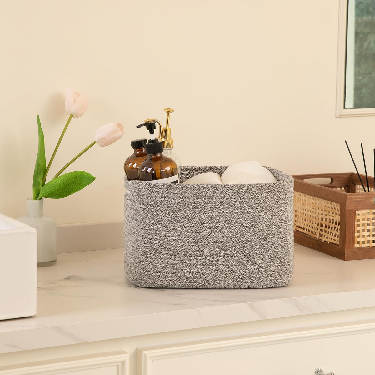 4 Pack Storage Baskets for Organizing 24L Cube Storage Bins Grey (4 Count)