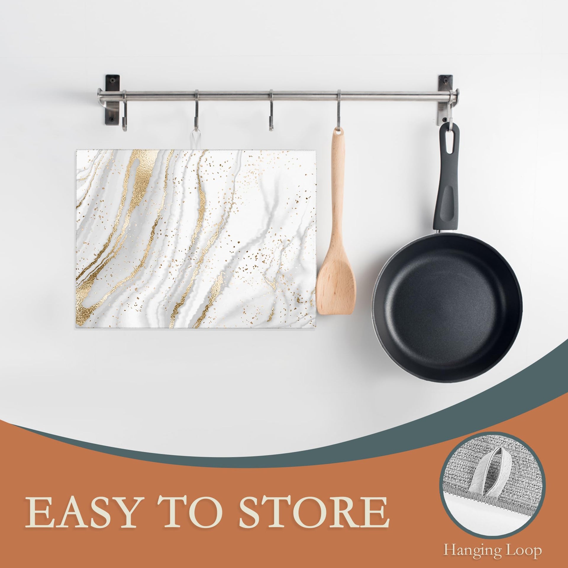 White Gold Marble Dish Drying Mats 18x24 Inch