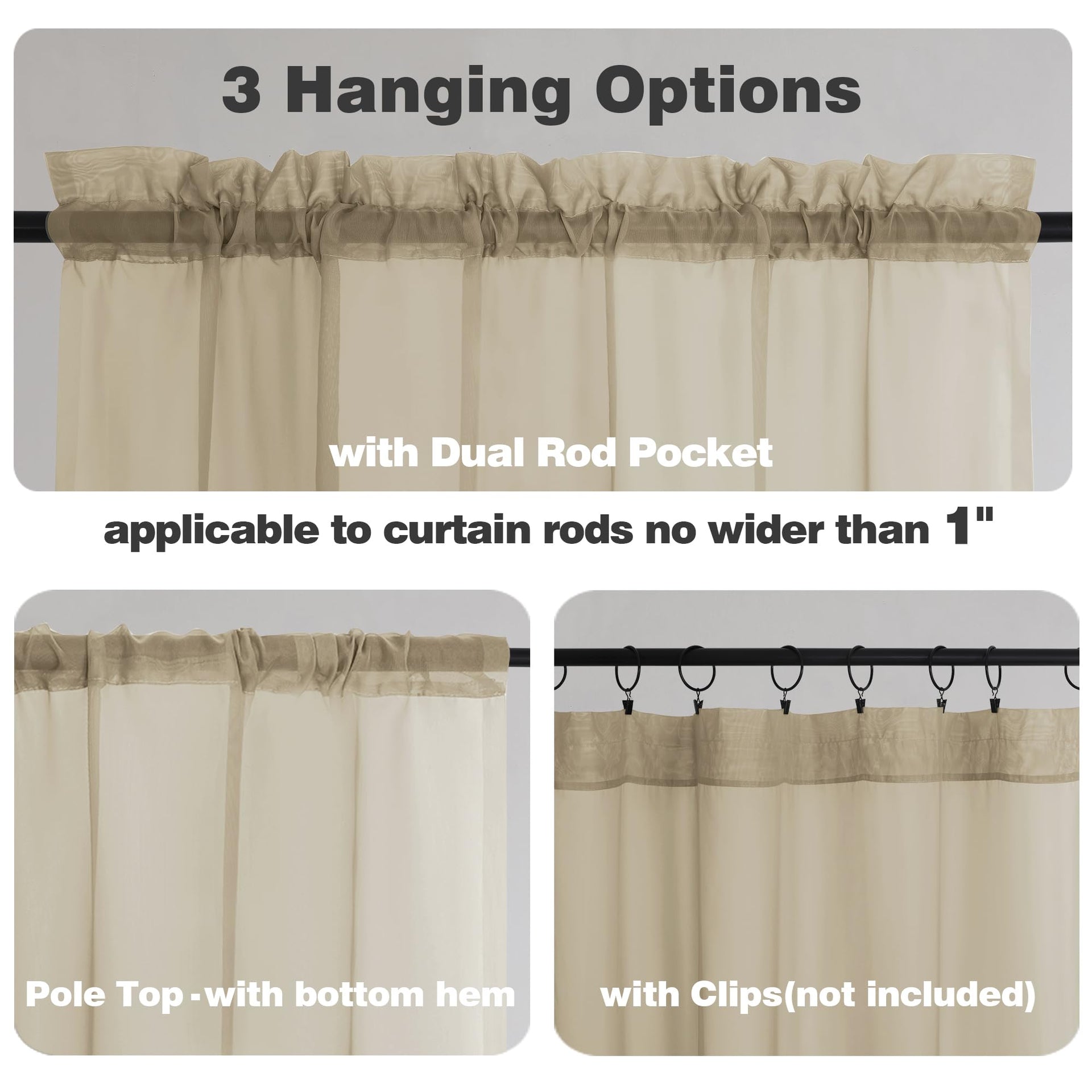 Taupe Sheer Curtains 78 Inches Long 2 Panels Set for Living Room (2 Count)