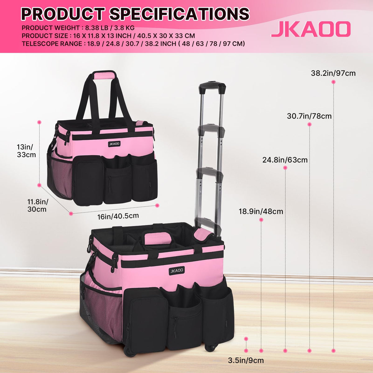 Large Rolling Cleaning Caddy Bag with Detachable Trolley
