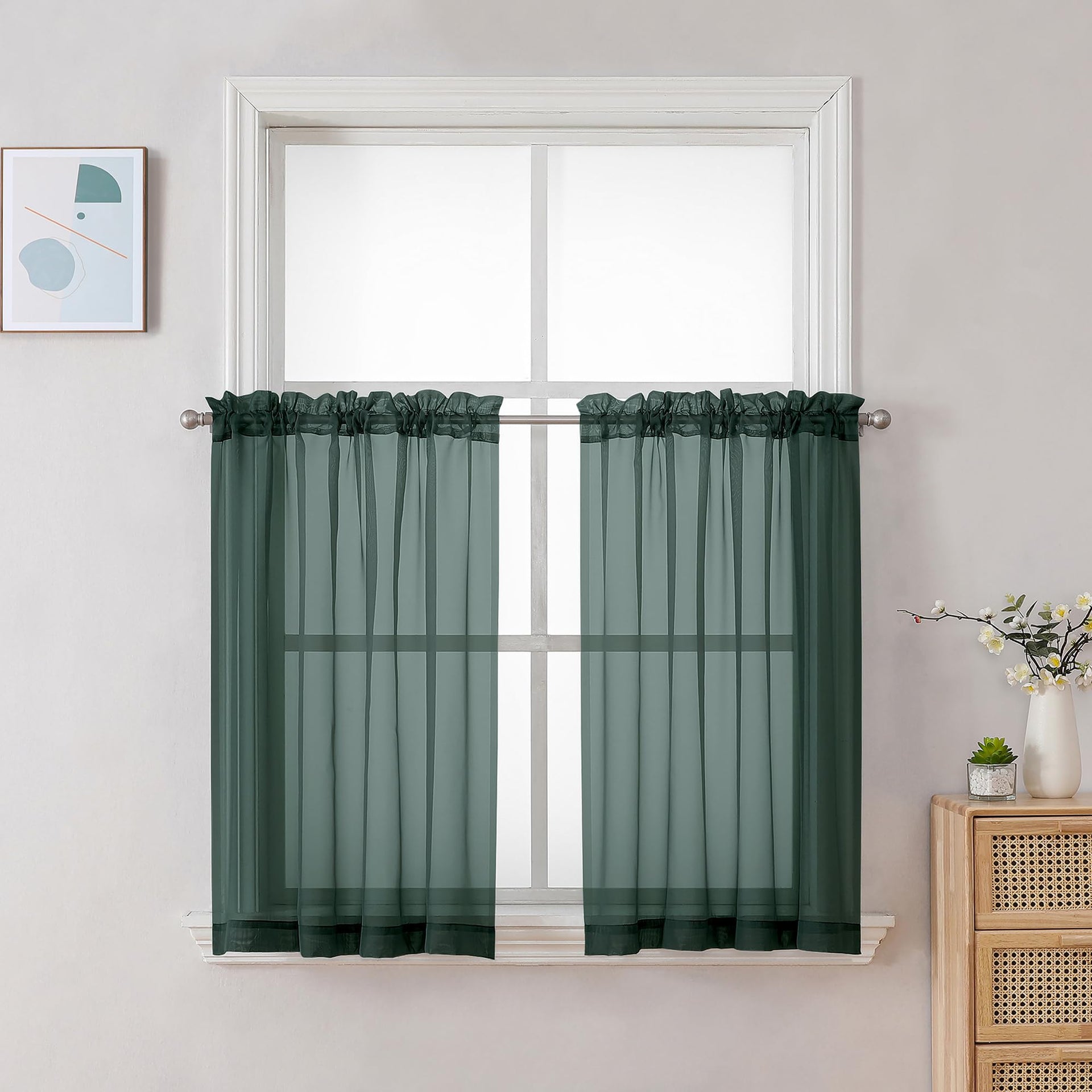 Hunter Green Sheer Curtains 36 inch Length 2 Panels