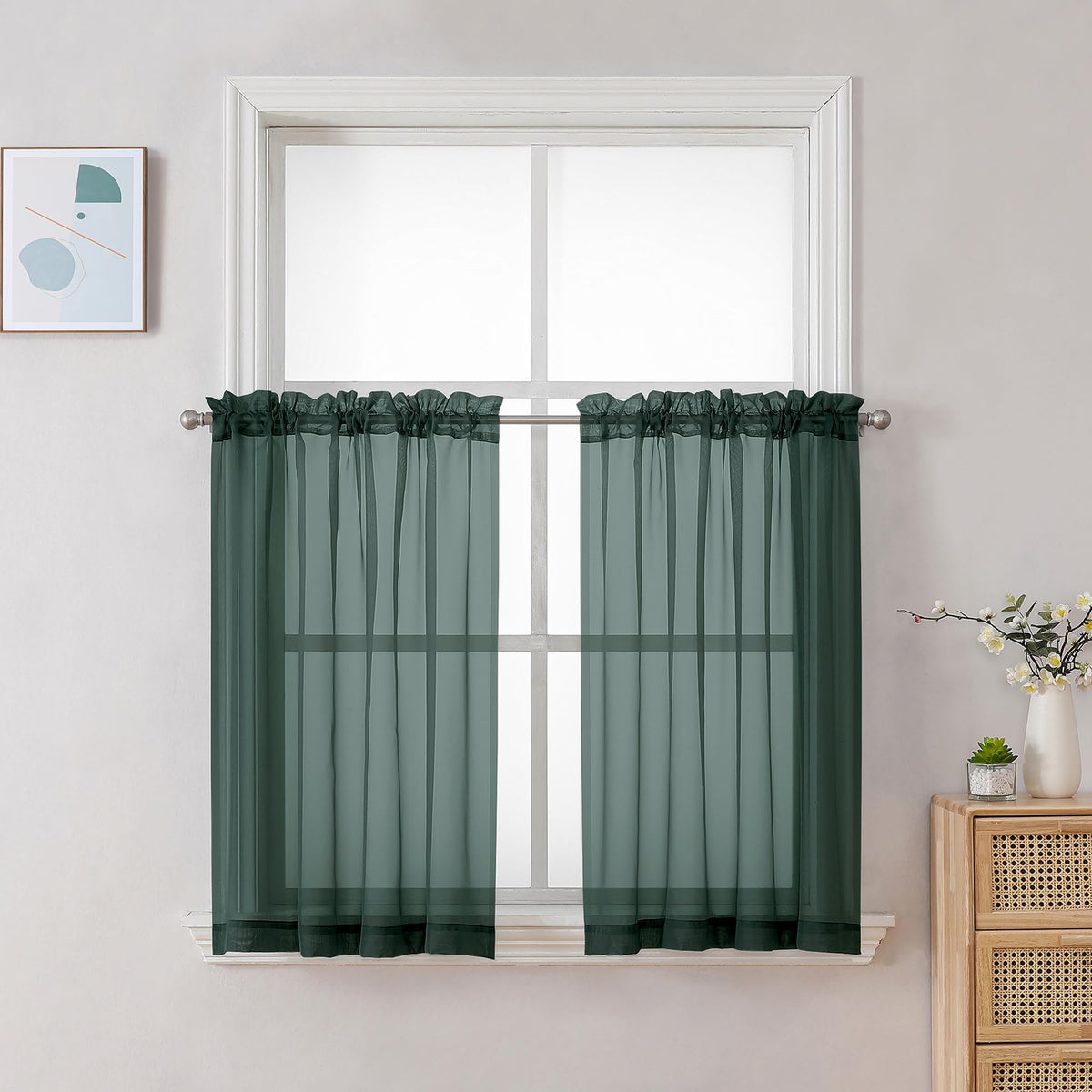 Hunter Green Sheer Curtains 36 inch Length 2 Panels